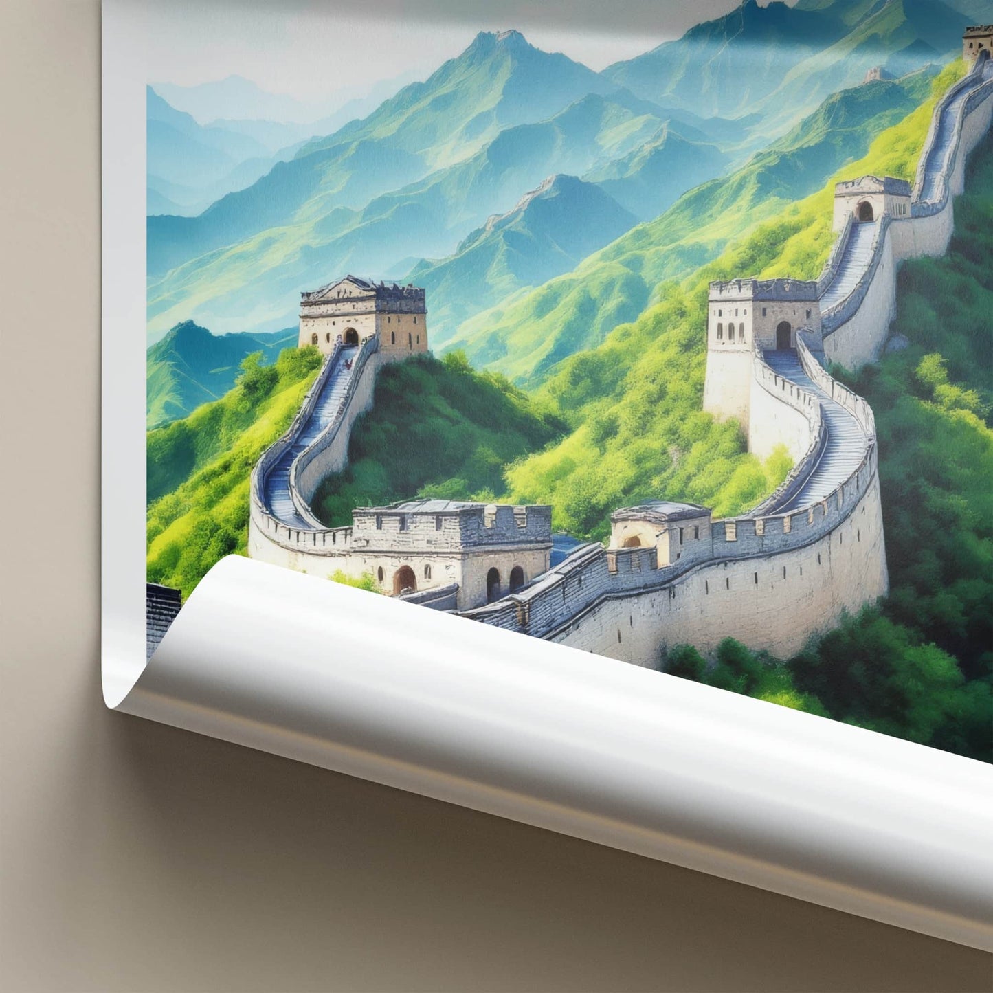Great Wall Poster - China Travel Art - Winding Mountain Fortress Home Decor