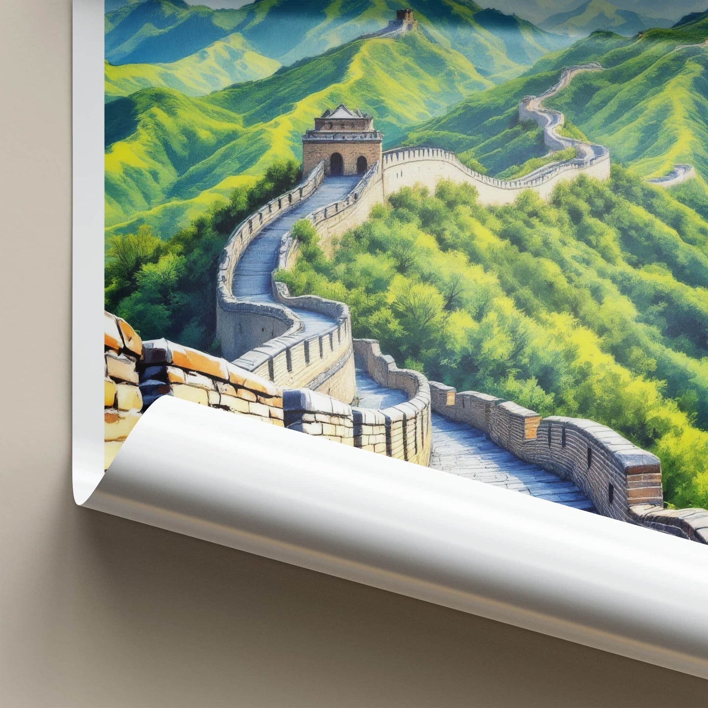 Great Wall Poster - China Travel Art - Winding Wall Watchtowers Home Decor