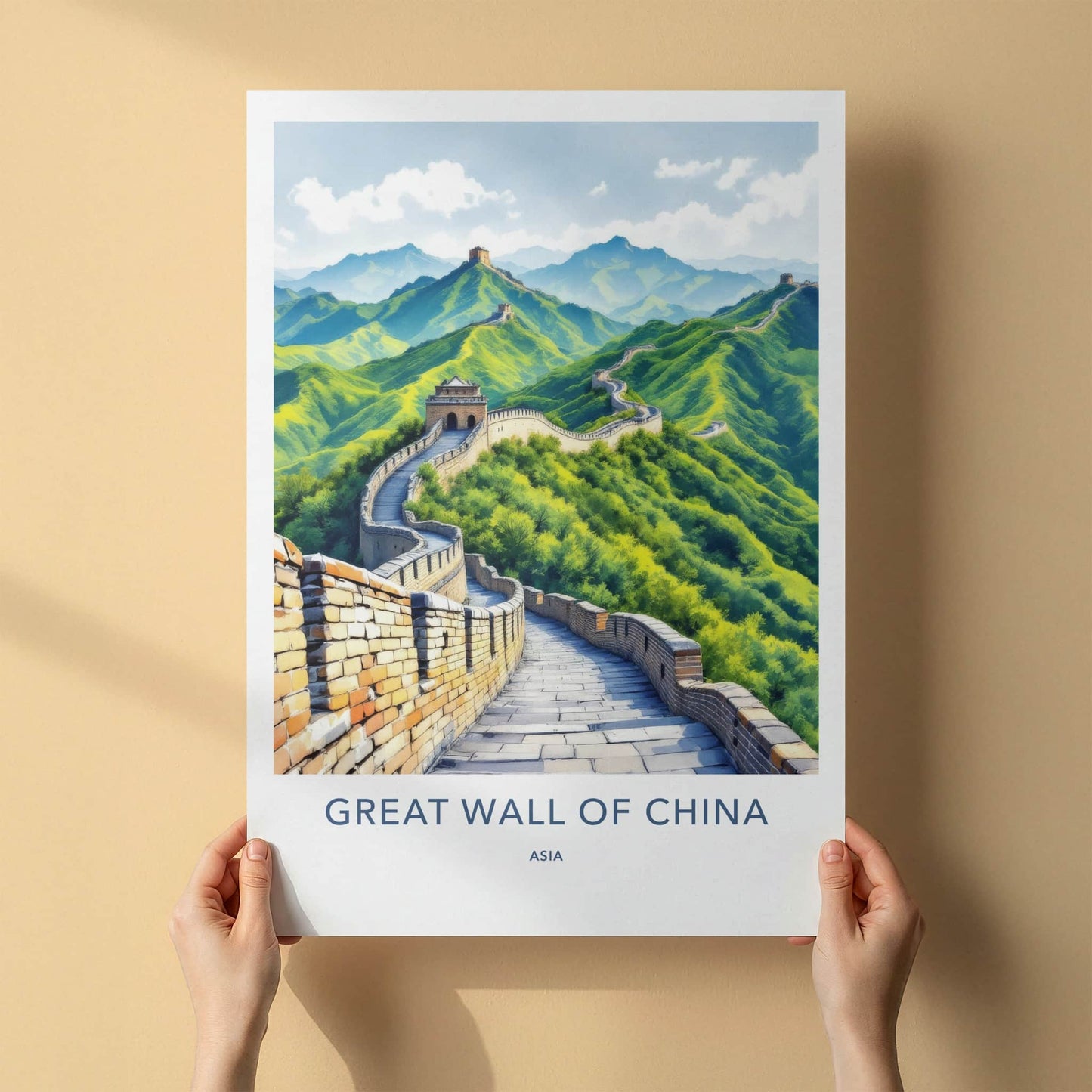 Great Wall Poster - China Travel Art - Winding Wall Watchtowers Home Decor