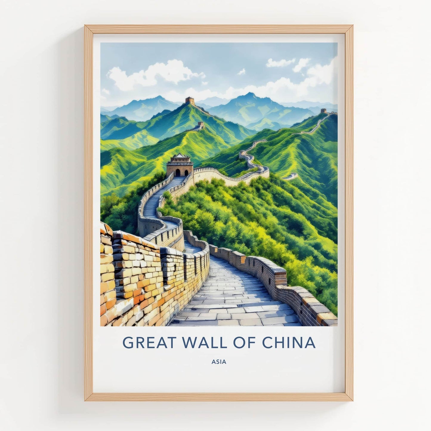 Great Wall Poster - China Travel Art - Winding Wall Watchtowers Home Decor