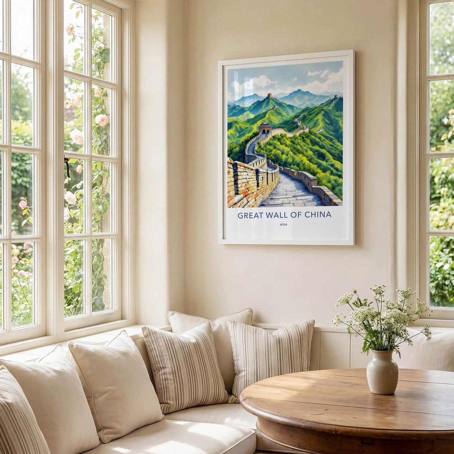 Great Wall Poster - China Travel Art - Winding Wall Watchtowers Home Decor
