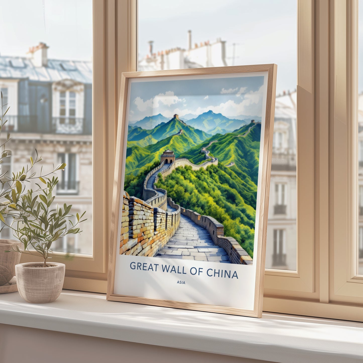 Great Wall Poster - China Travel Art - Winding Wall Watchtowers Home Decor
