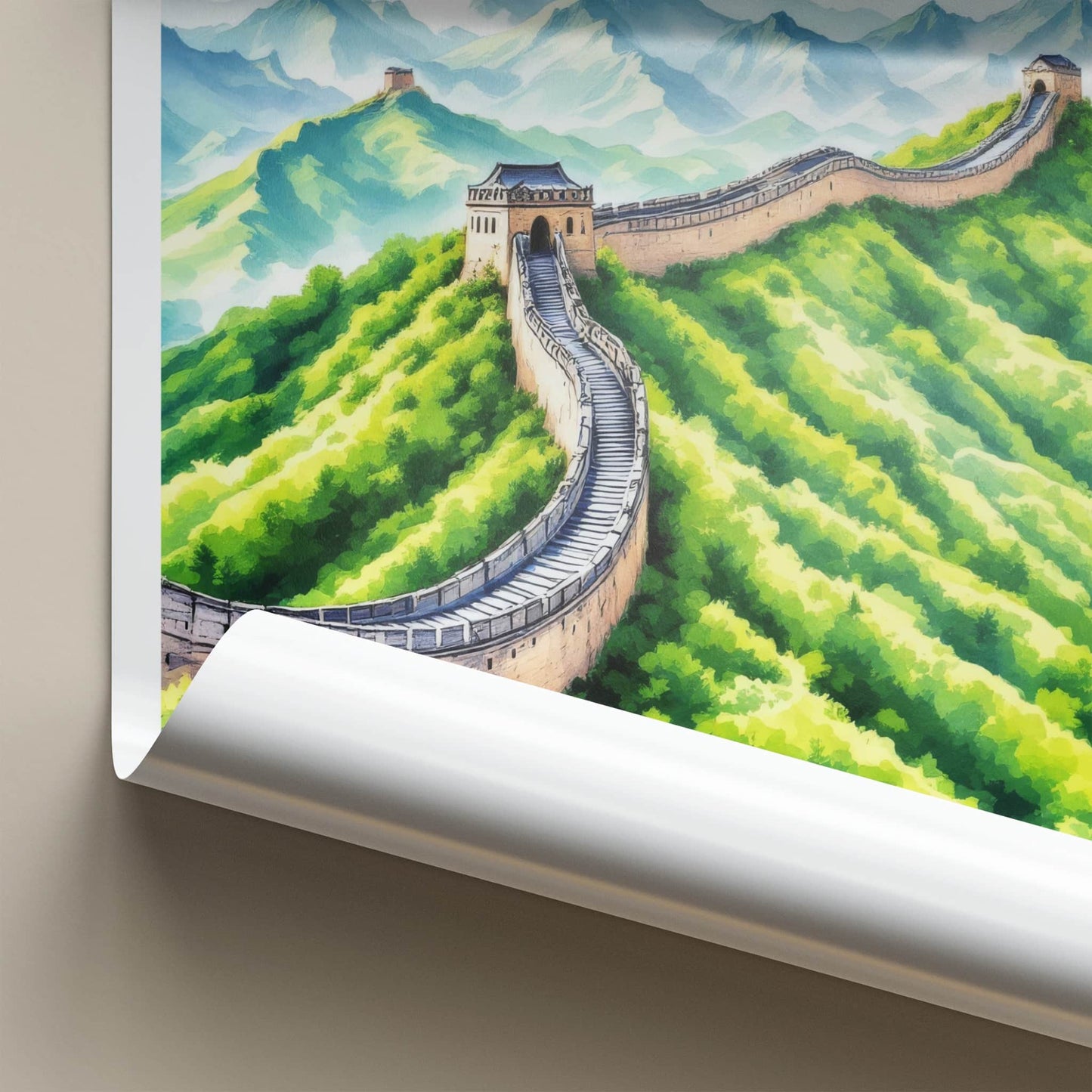 Great Wall Poster - China Travel Print - Verdant Mountain Scenic Home Decor