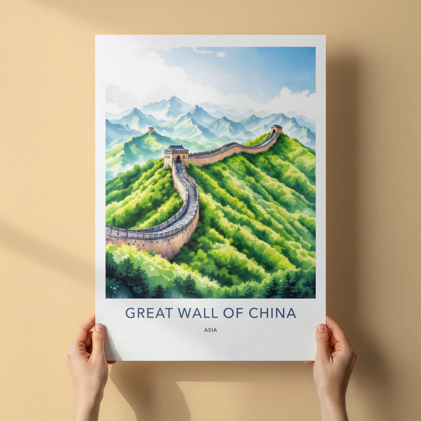 Great Wall Poster - China Travel Print - Verdant Mountain Scenic Home Decor