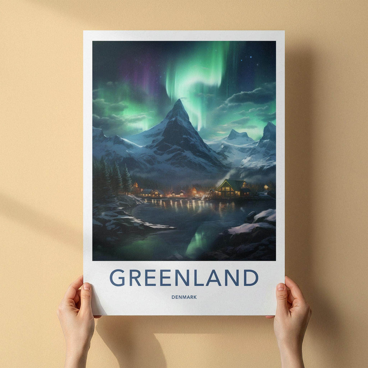 Greenland Northern Lights Poster - Arctic Wall Art With Mountain