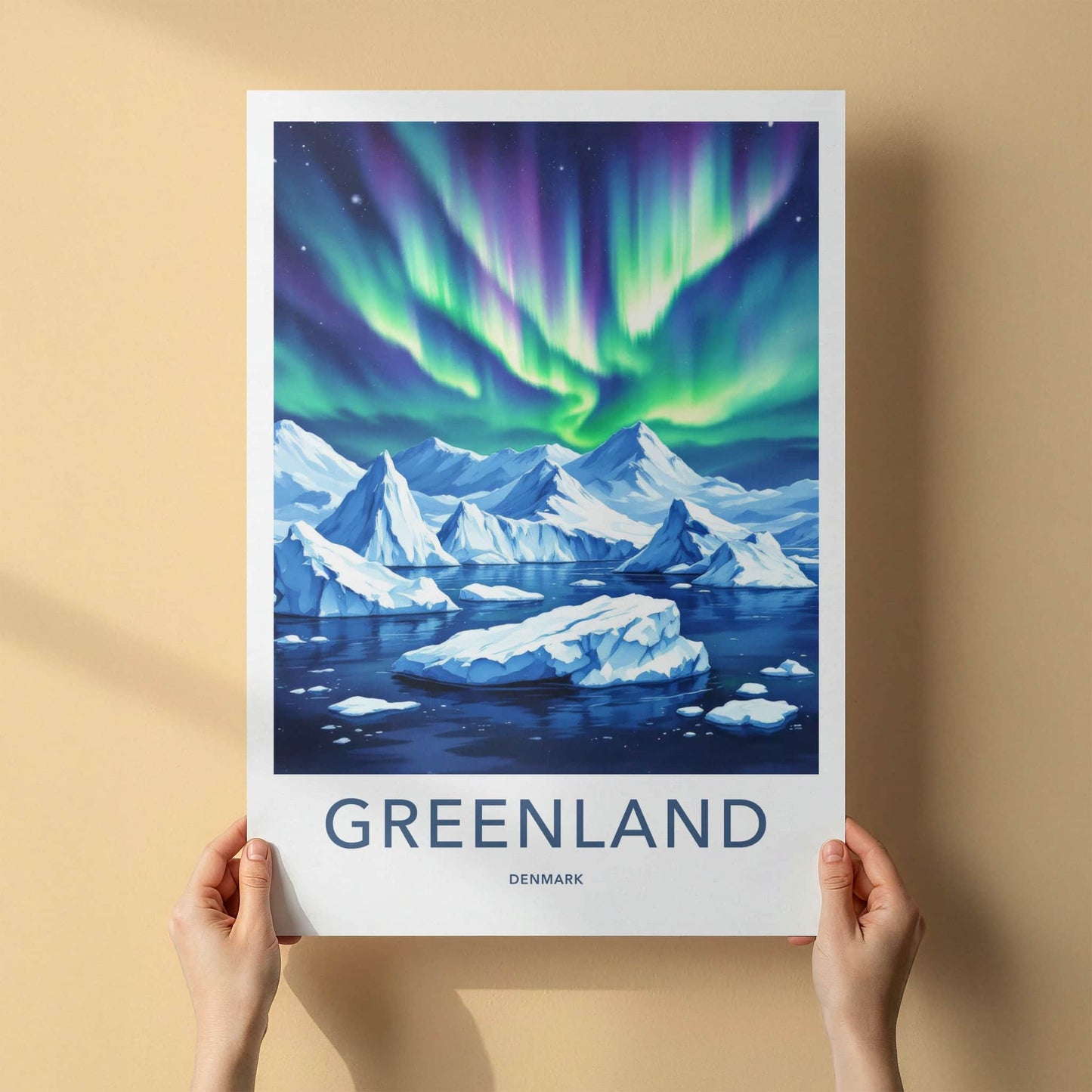 Greenland Poster - Denmark Travel Art - Vibrant Aurora Ice Wall Decor