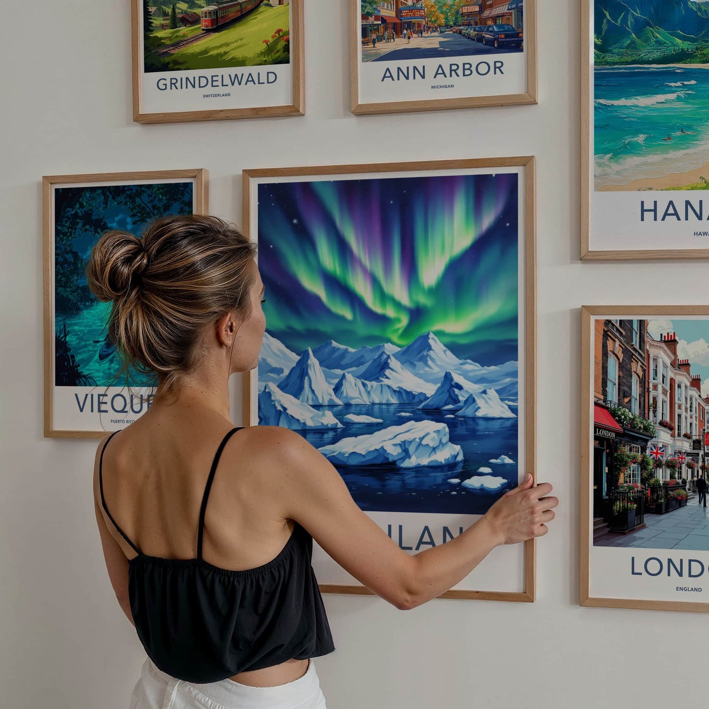 Greenland Poster - Denmark Travel Art - Vibrant Aurora Ice Wall Decor
