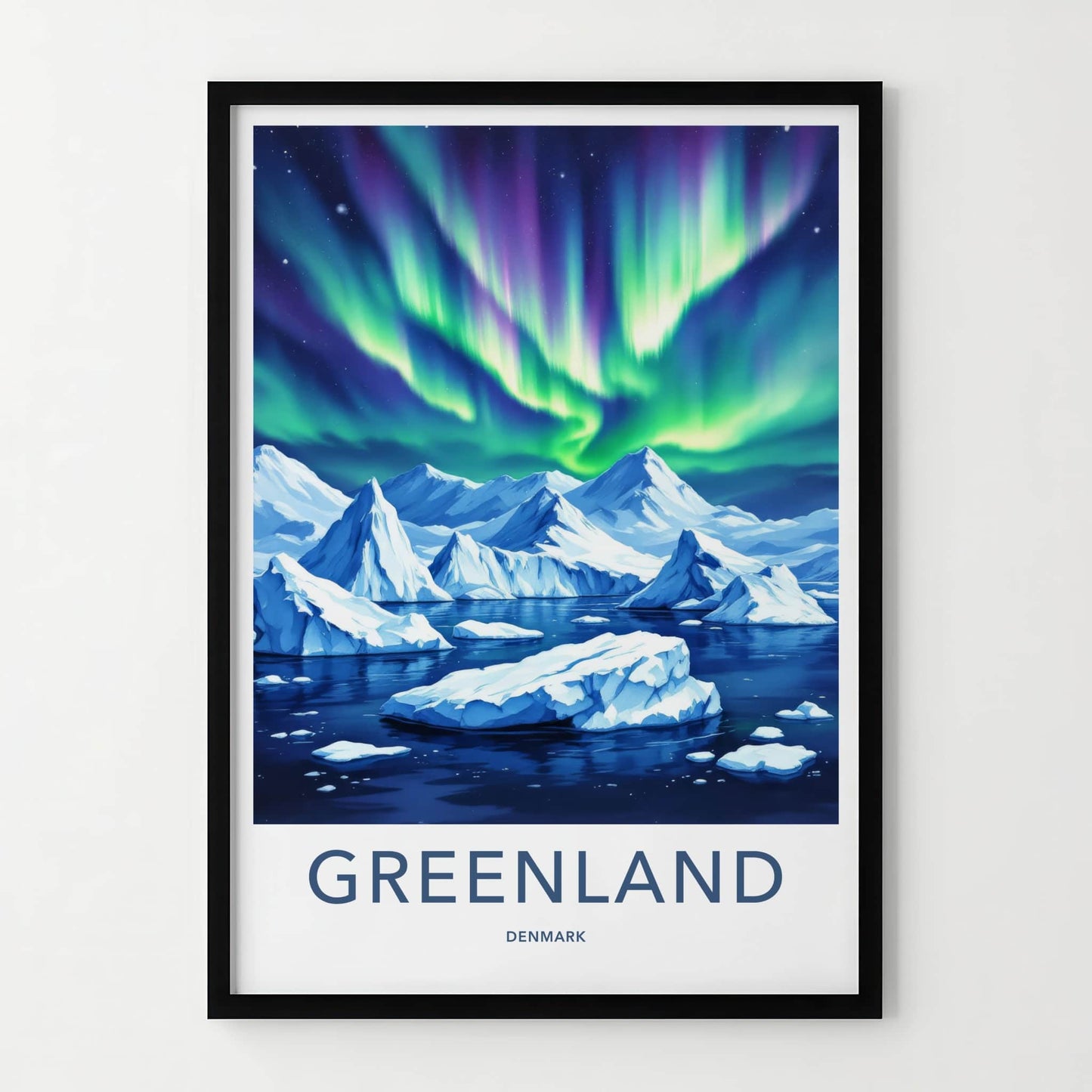 Greenland Poster - Denmark Travel Art - Vibrant Aurora Ice Wall Decor