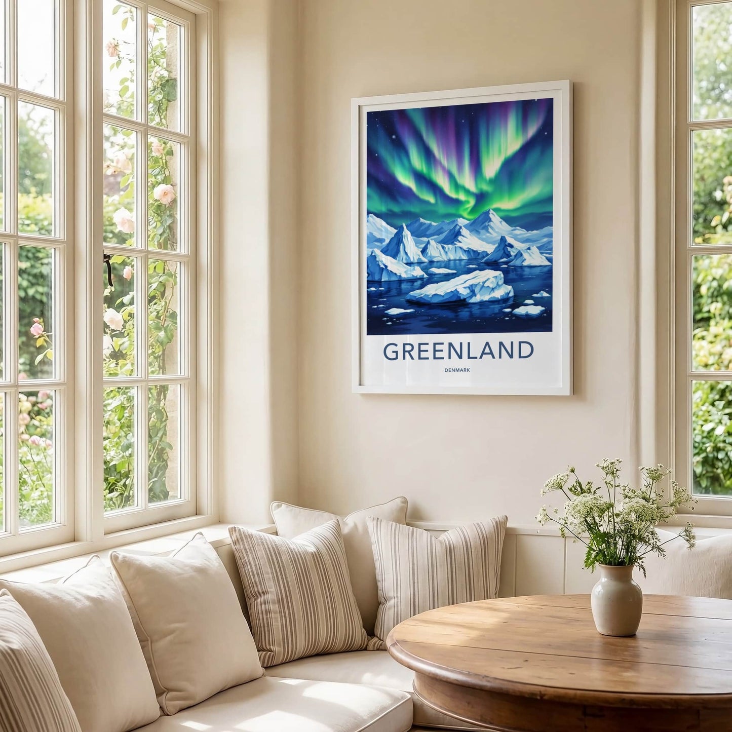 Greenland Poster - Denmark Travel Art - Vibrant Aurora Ice Wall Decor