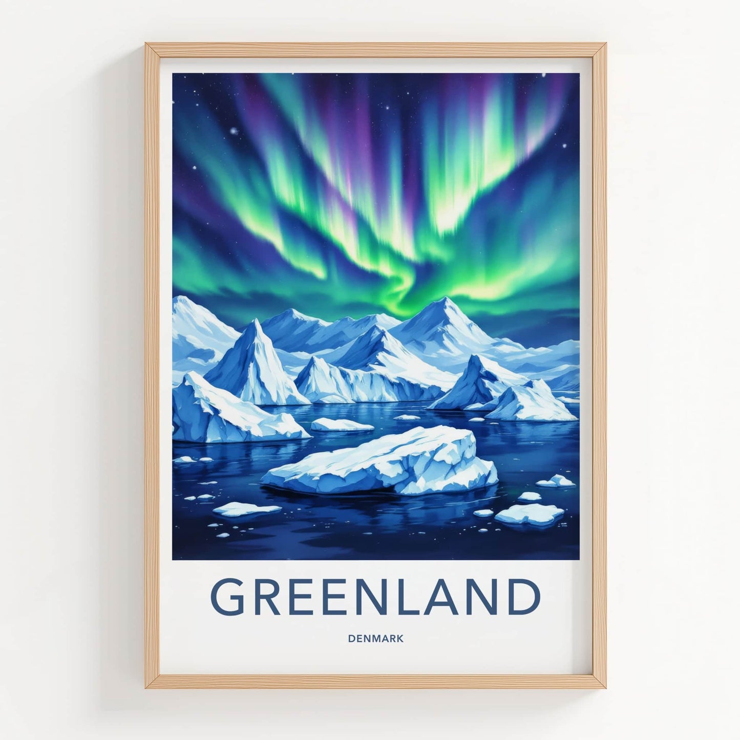 Greenland Poster - Denmark Travel Art - Vibrant Aurora Ice Wall Decor