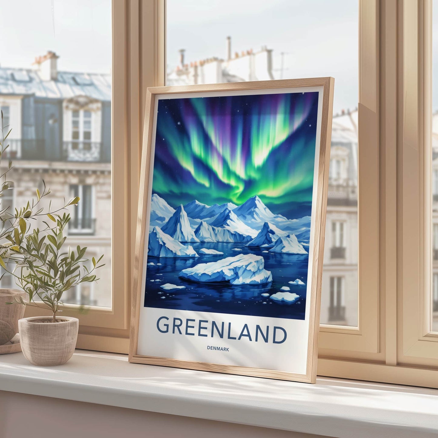 Greenland Poster - Denmark Travel Art - Vibrant Aurora Ice Wall Decor