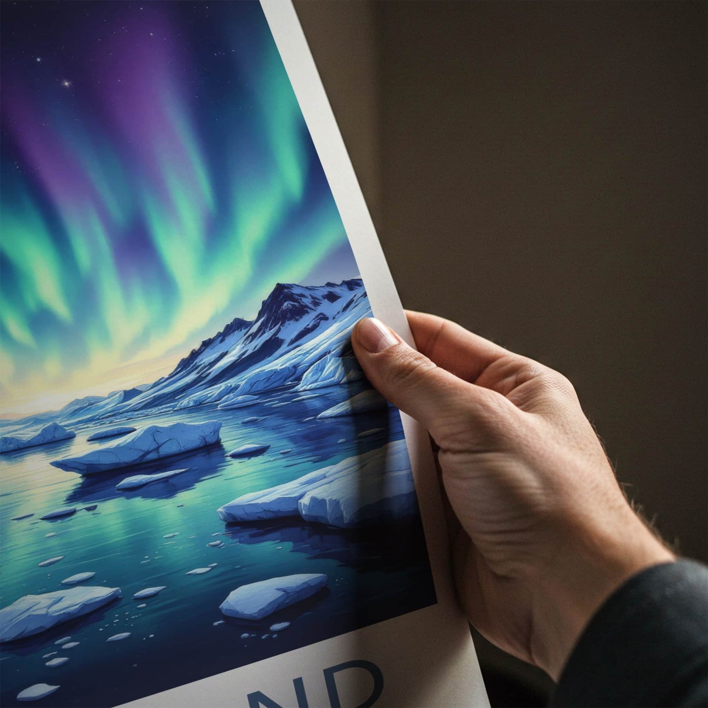 Greenland Poster - Denmark Travel Print - Aurora Iceberg Sky Wall Decor