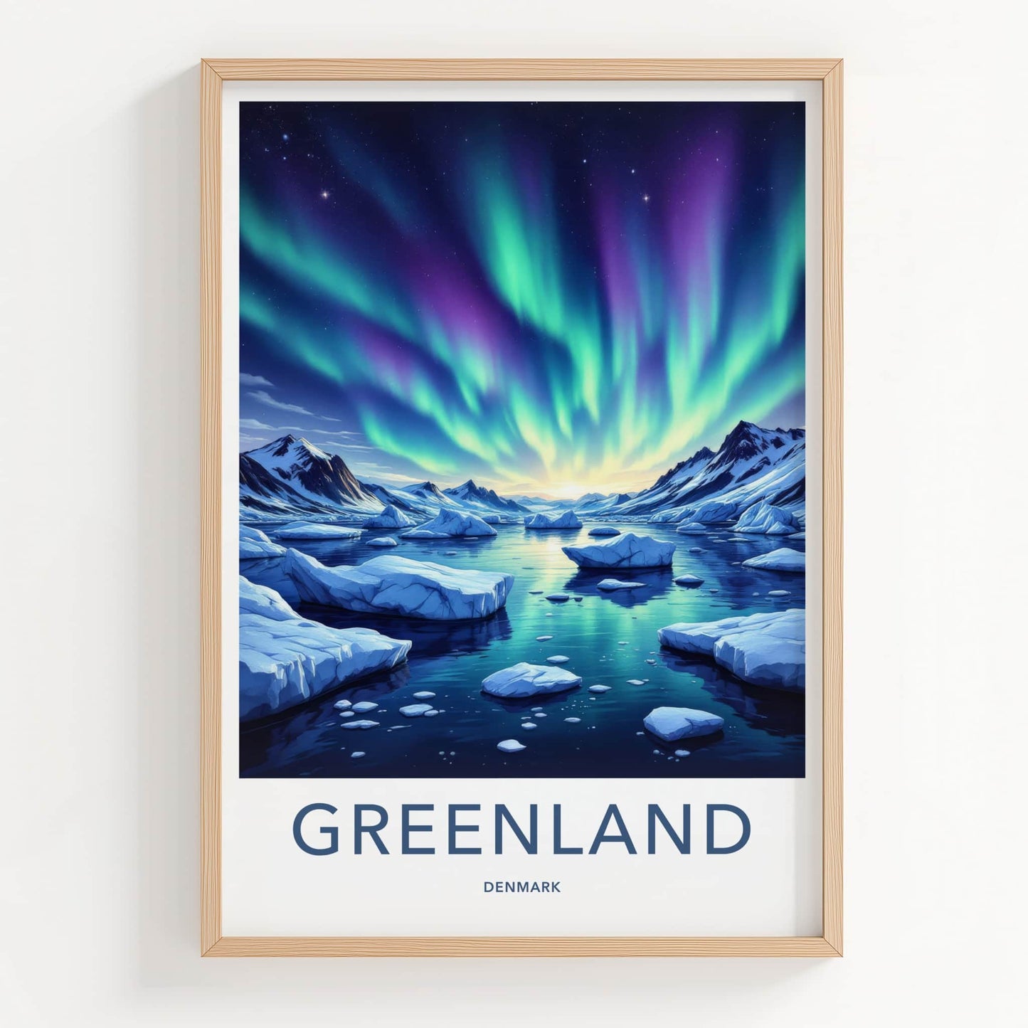 Greenland Poster - Denmark Travel Print - Aurora Iceberg Sky Wall Decor