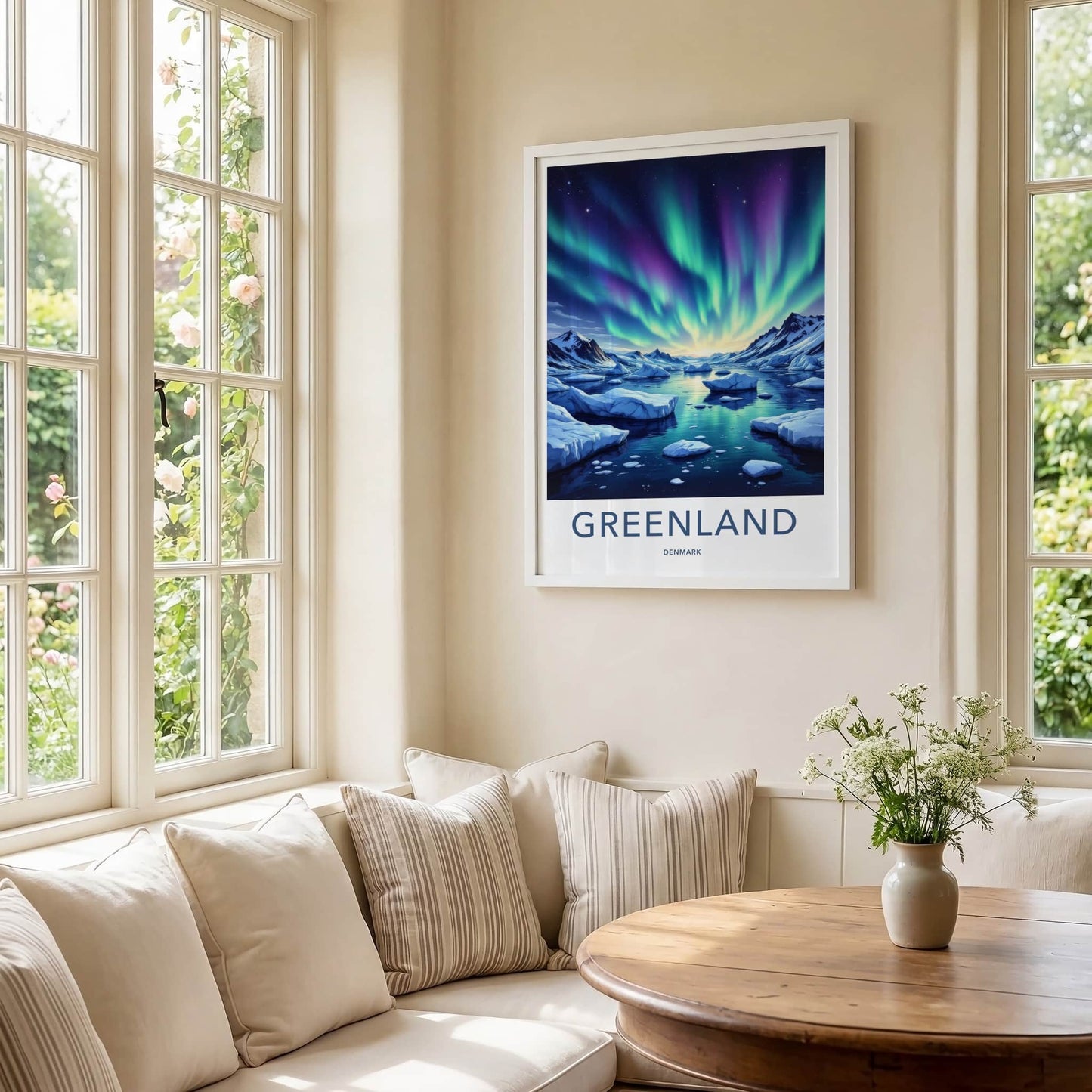 Greenland Poster - Denmark Travel Print - Aurora Iceberg Sky Wall Decor