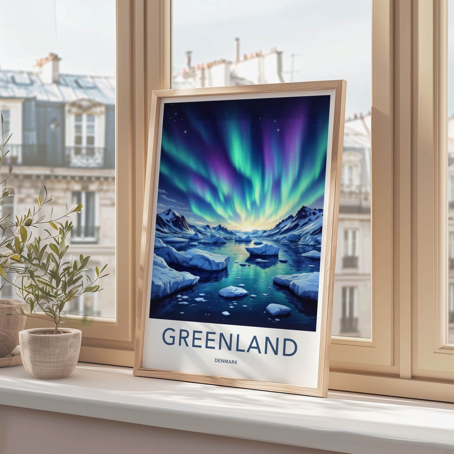 Greenland Poster - Denmark Travel Print - Aurora Iceberg Sky Wall Decor