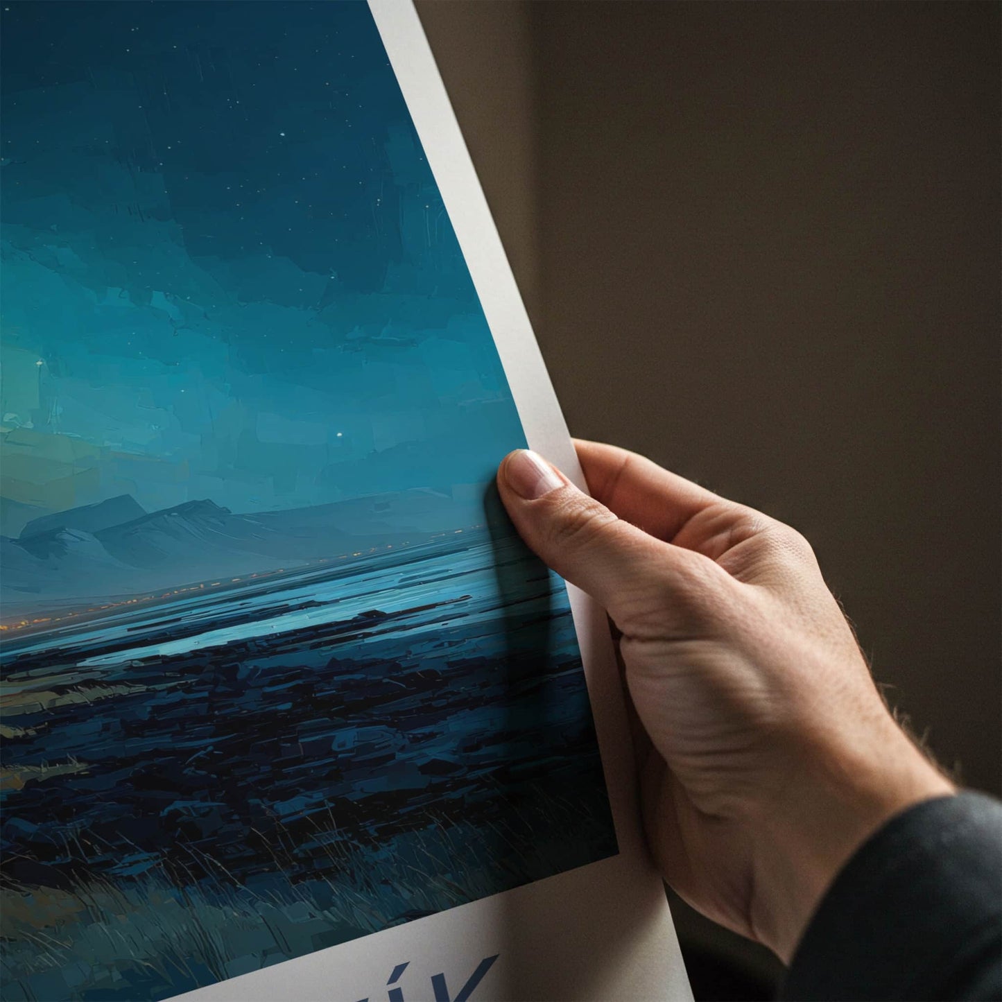 Grindavik Poster - Iceland Travel Art - Coastal Lights Mountains Home Decor
