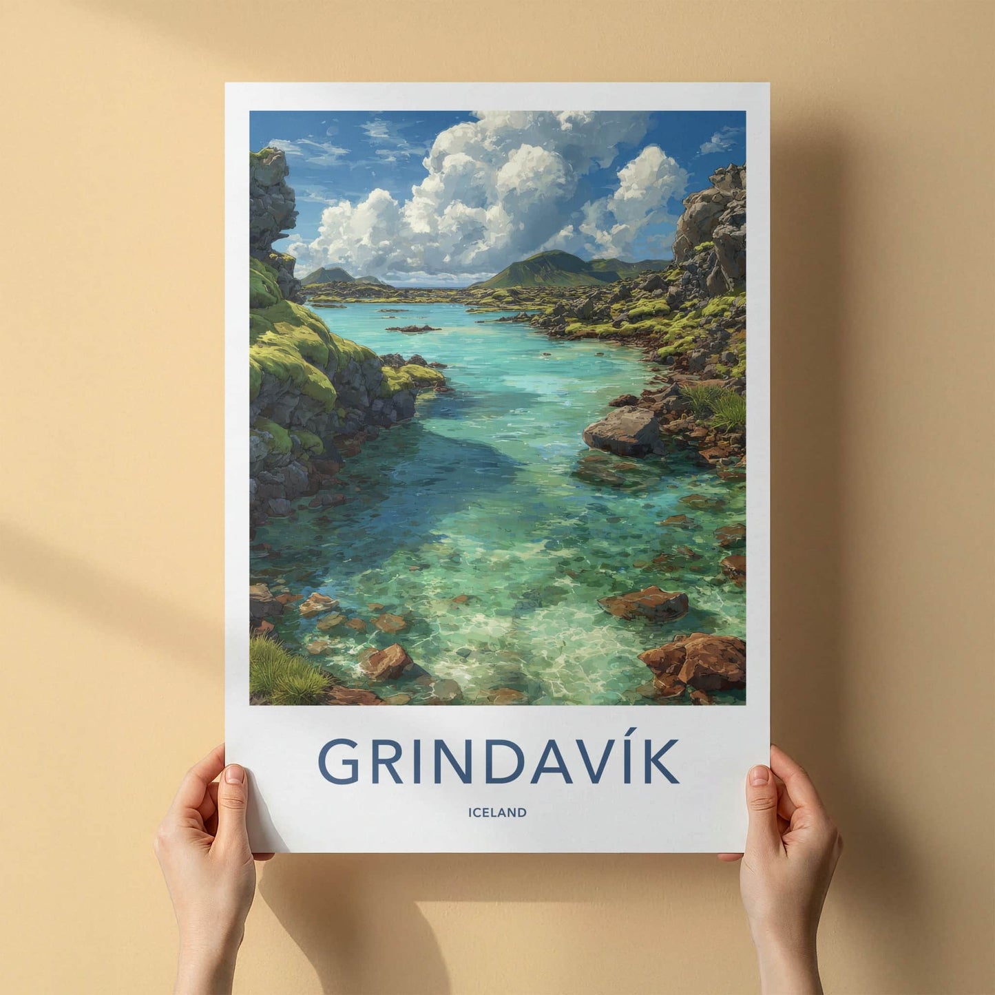 Grindavik Poster - Iceland Wall Art - Clear Rocky Water Home Decor