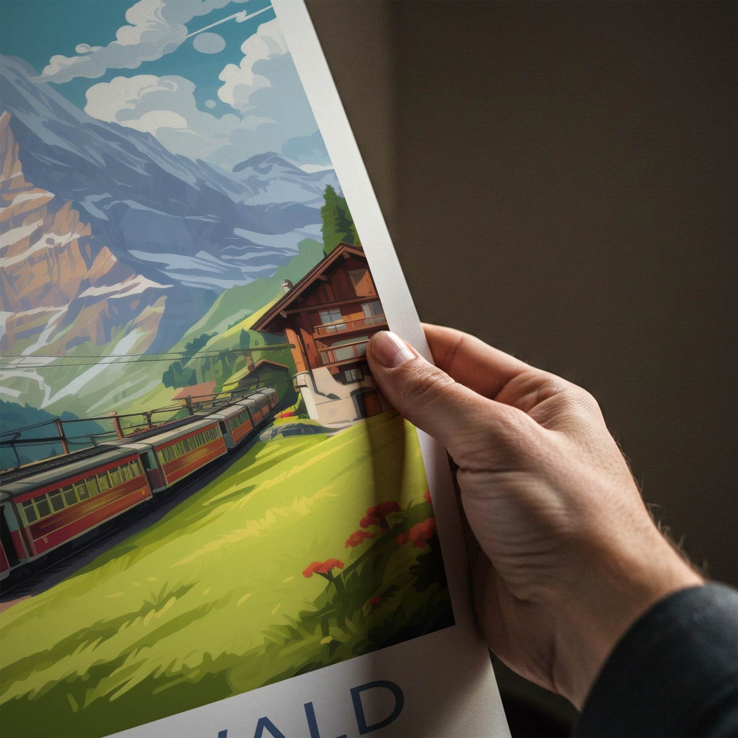 Grindelwald Poster - Switzerland Travel Art - Alpine Valley Train Home Decor