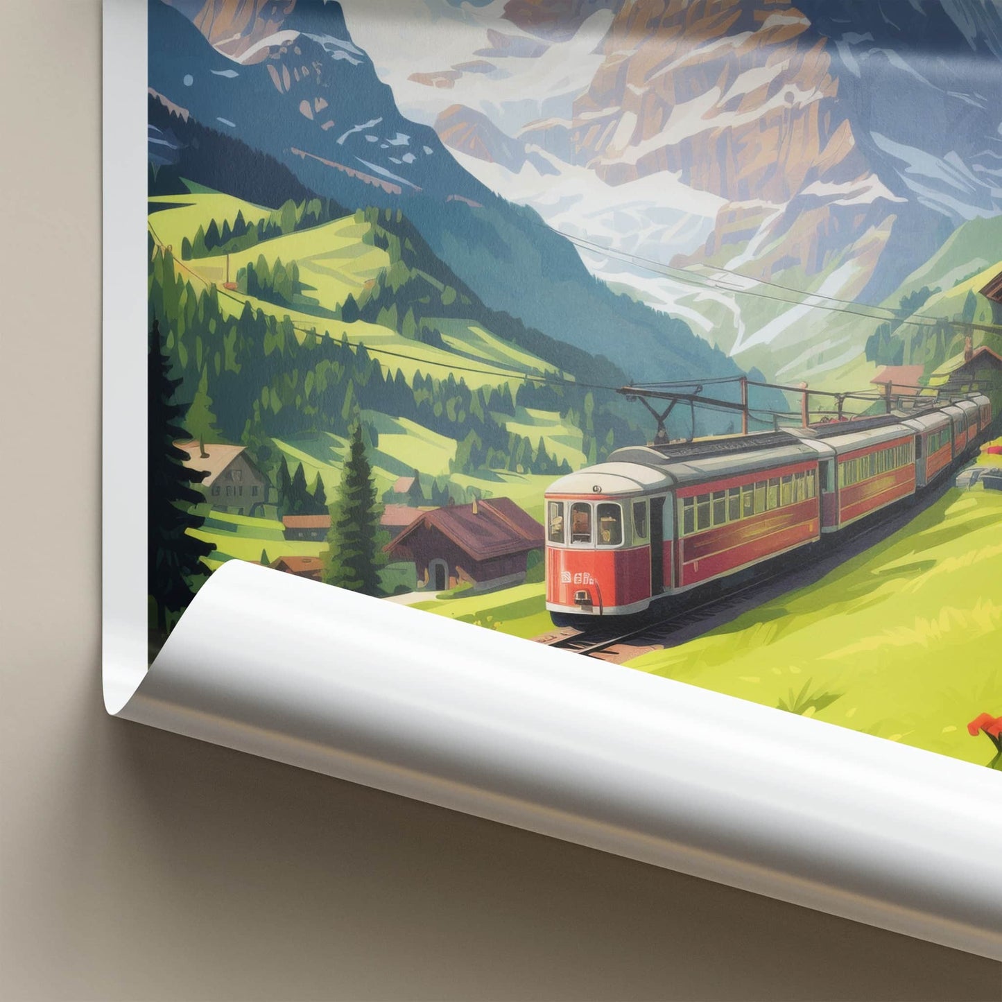 Grindelwald Poster - Switzerland Travel Art - Alpine Valley Train Home Decor