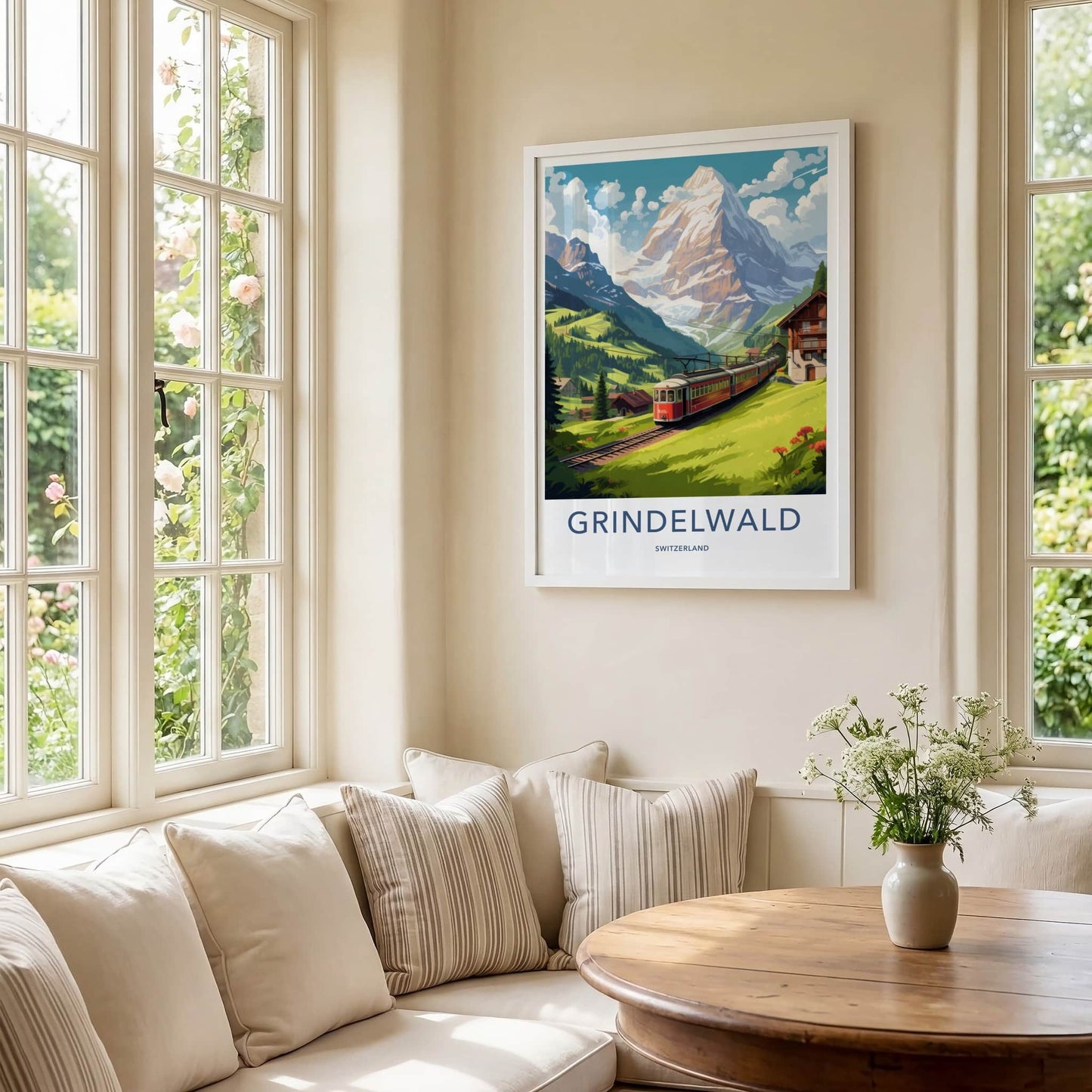 Grindelwald Poster - Switzerland Travel Art - Alpine Valley Train Home Decor