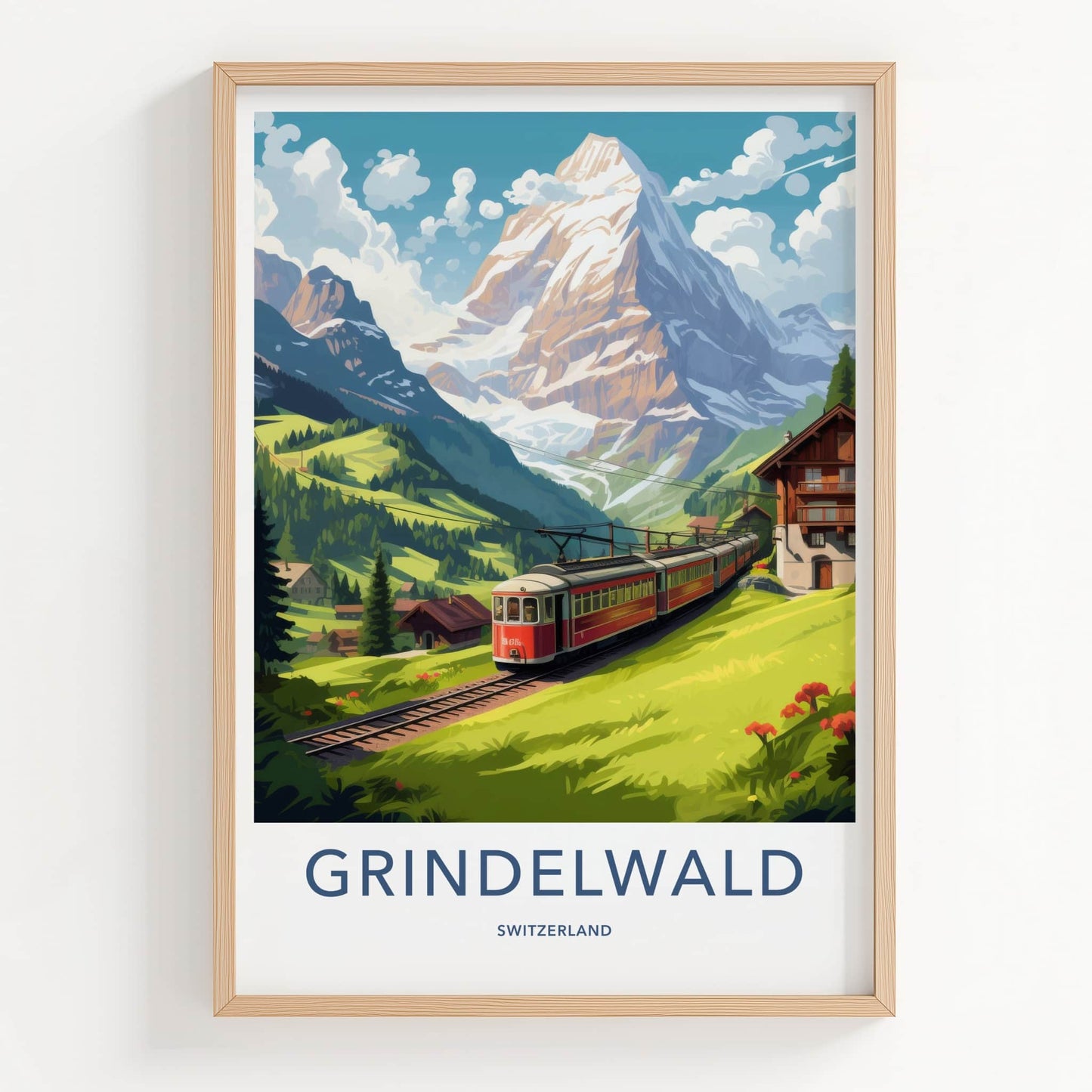 Grindelwald Poster - Switzerland Travel Art - Alpine Valley Train Home Decor