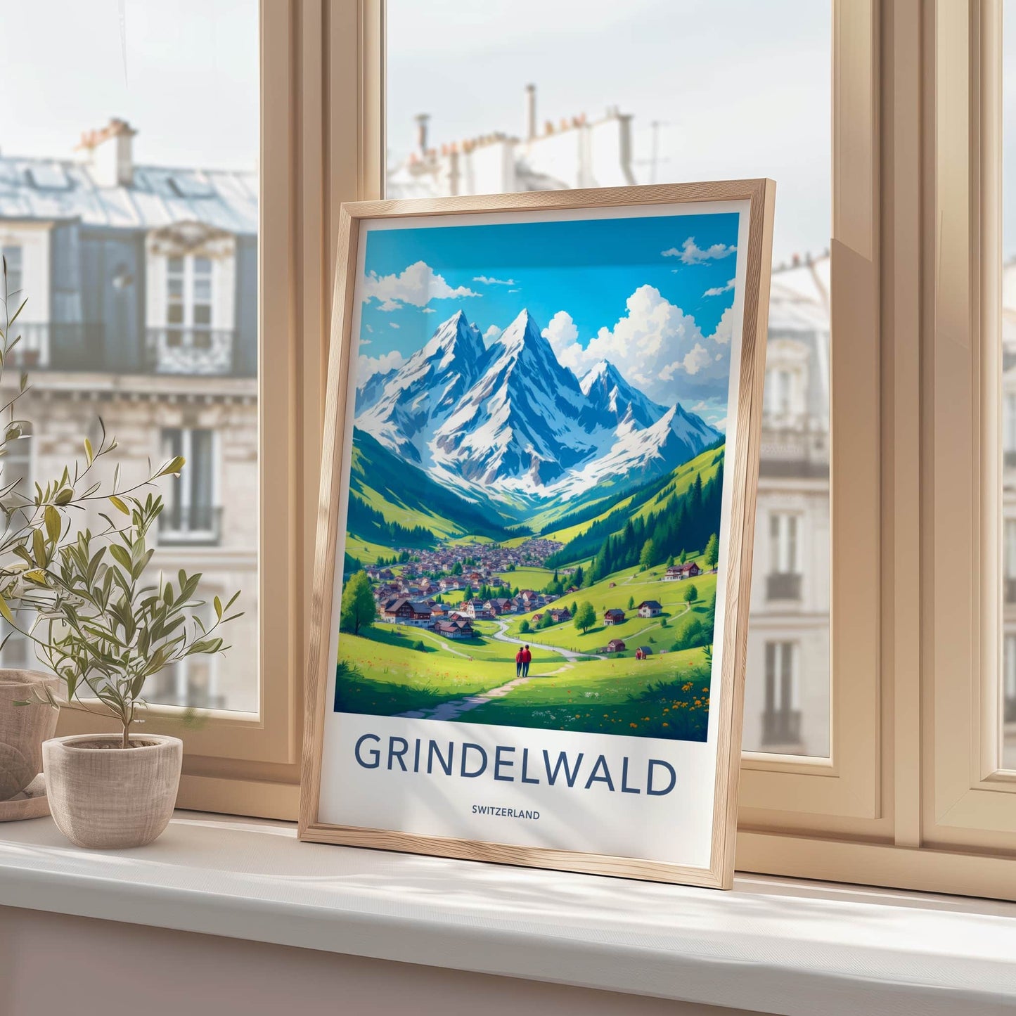 Grindelwald Poster - Switzerland Travel Art - Alpine Village View Home Decor