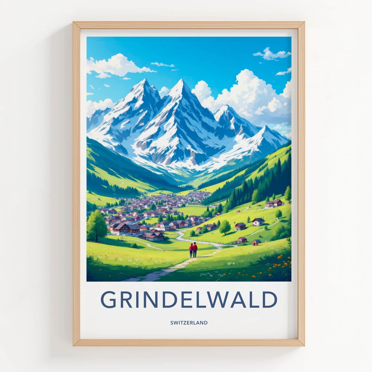 Grindelwald Poster - Switzerland Travel Art - Alpine Village View Home Decor