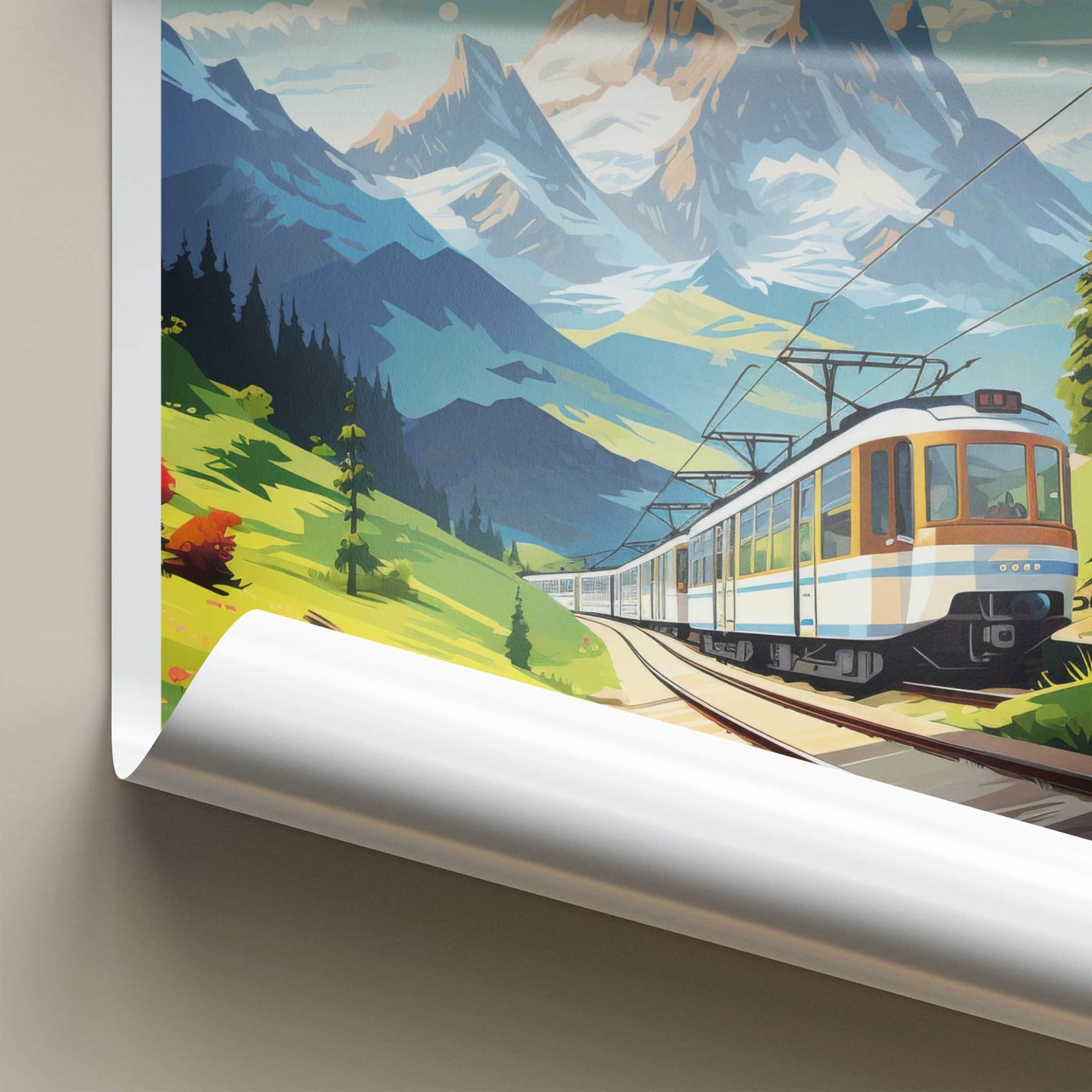 Grindelwald Poster - Switzerland Travel Art - Scenic Mountain Railway Home Decor