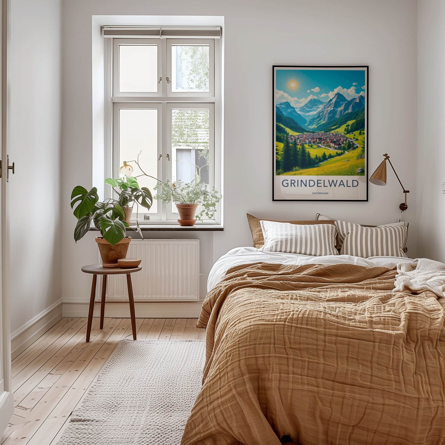 Grindelwald Poster - Switzerland Travel Art - Sunny Mountain Village Home Decor