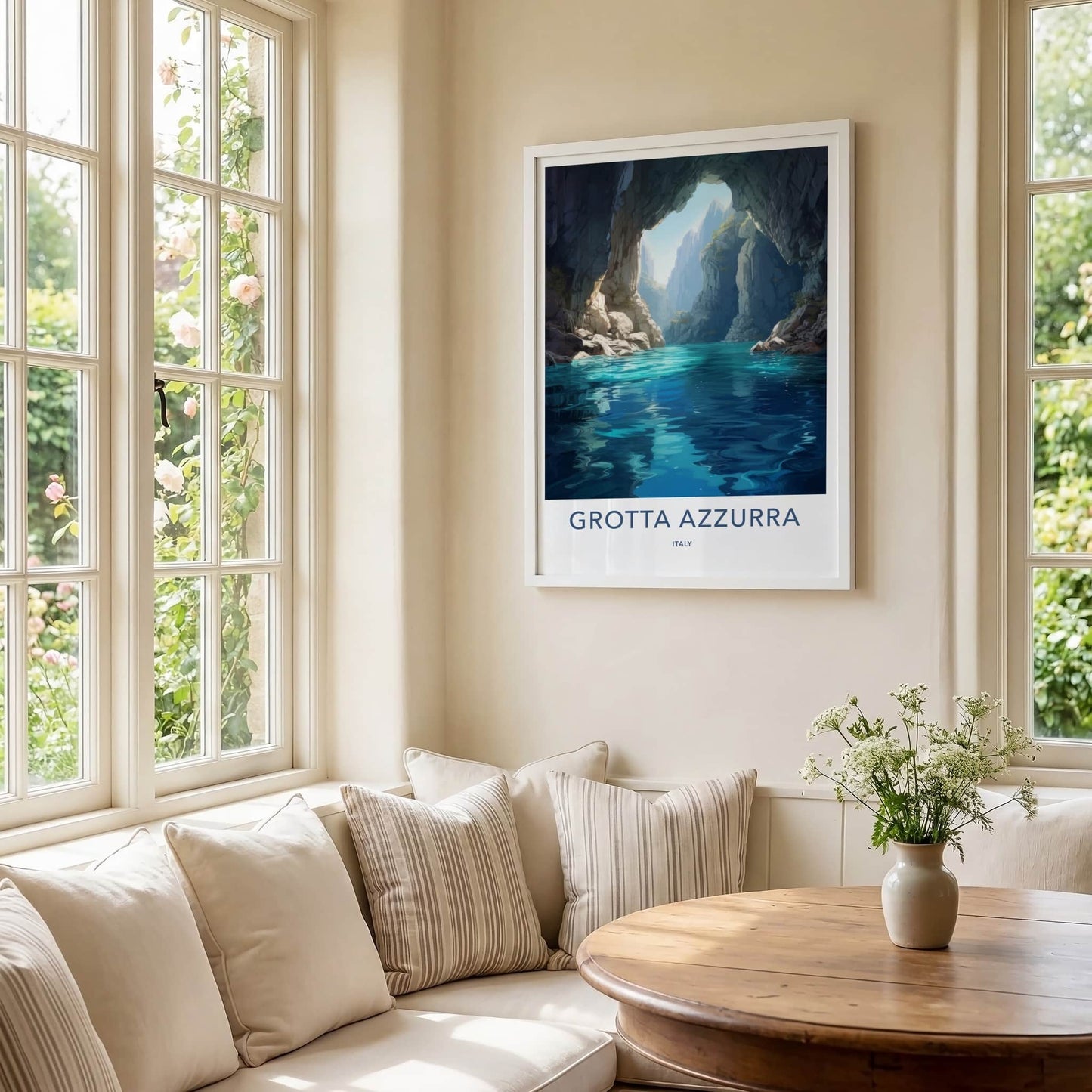 Grotta Azzurra Poster - Italy Travel Art - Sunlit Cave Waters Home Decor