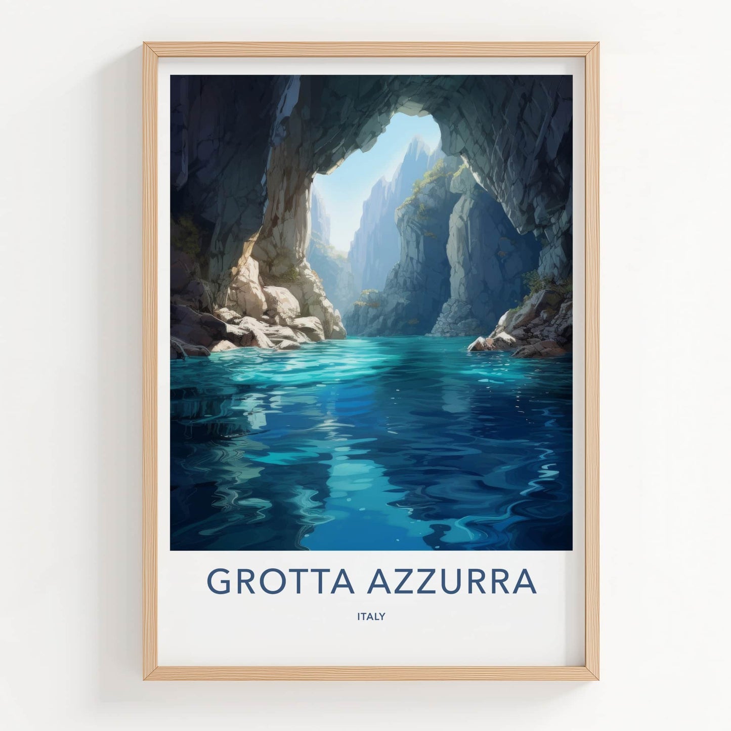 Grotta Azzurra Poster - Italy Travel Art - Sunlit Cave Waters Home Decor
