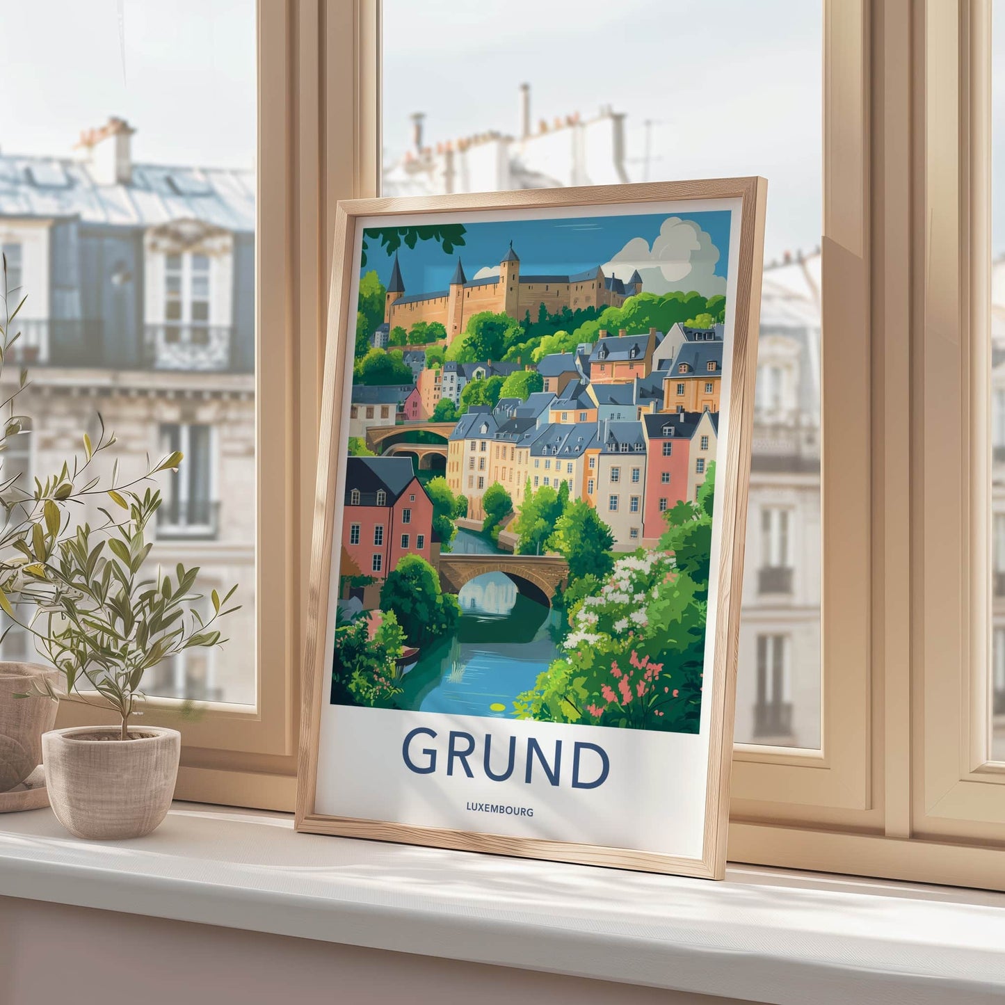 Grund Poster - Luxembourg Travel Art - Historic Castle Town Home Decor