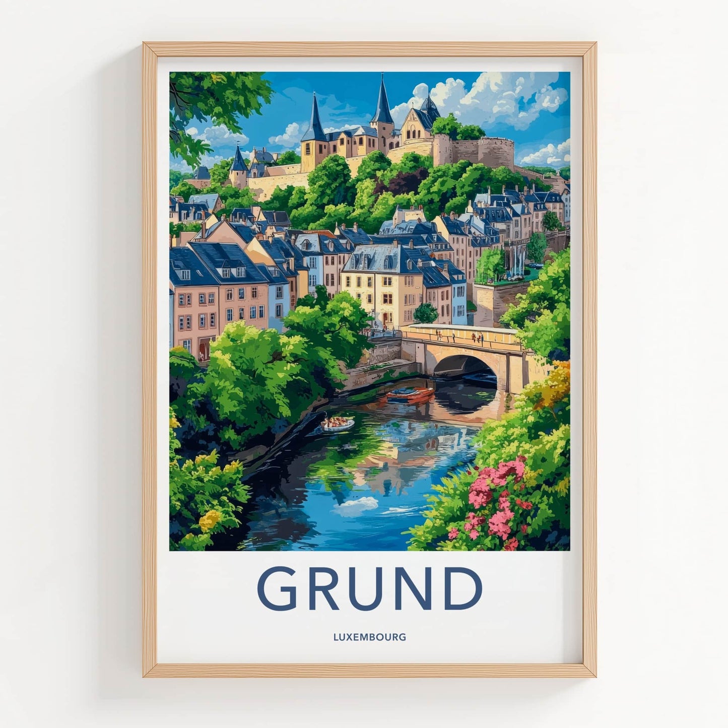 Grund Poster - Luxembourg Travel Art - Historic River Town Wall Decor