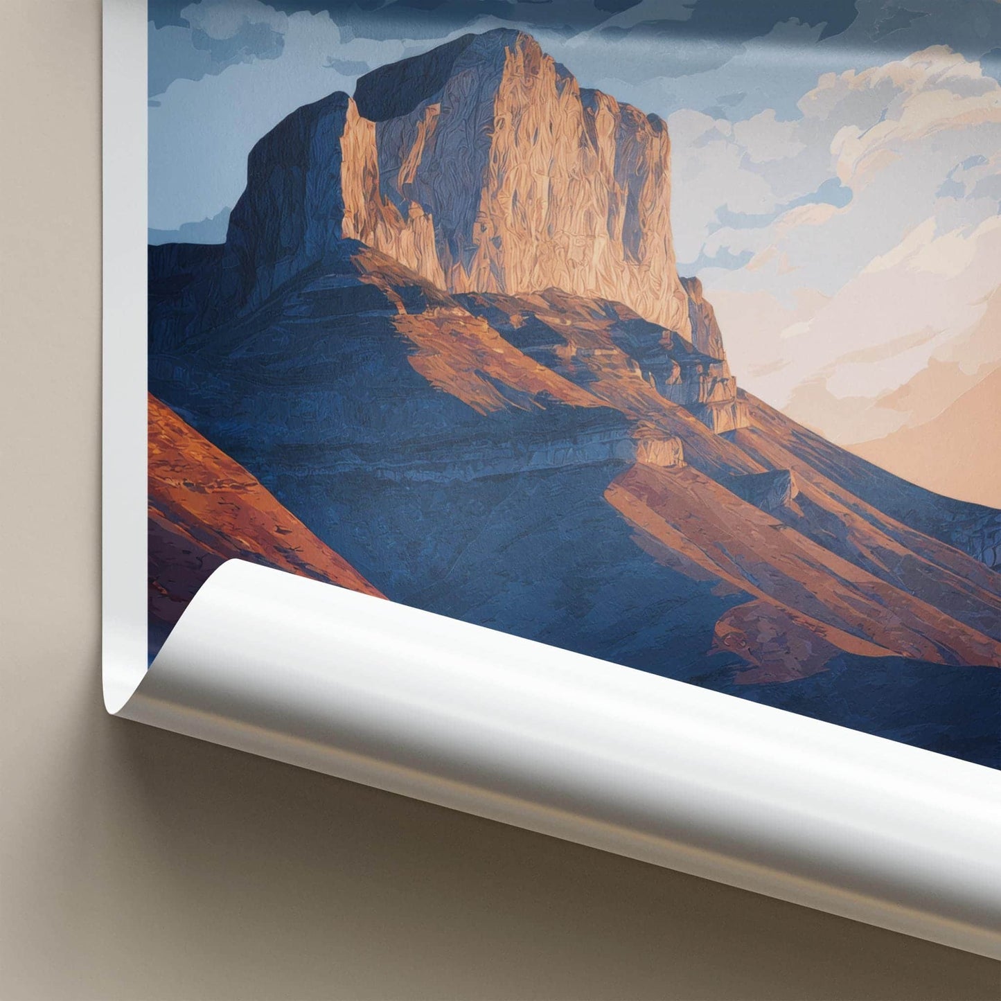 Guadalupe Peak Poster - Texas Scenic Art - Illuminated Peak Clouds Wall Decor