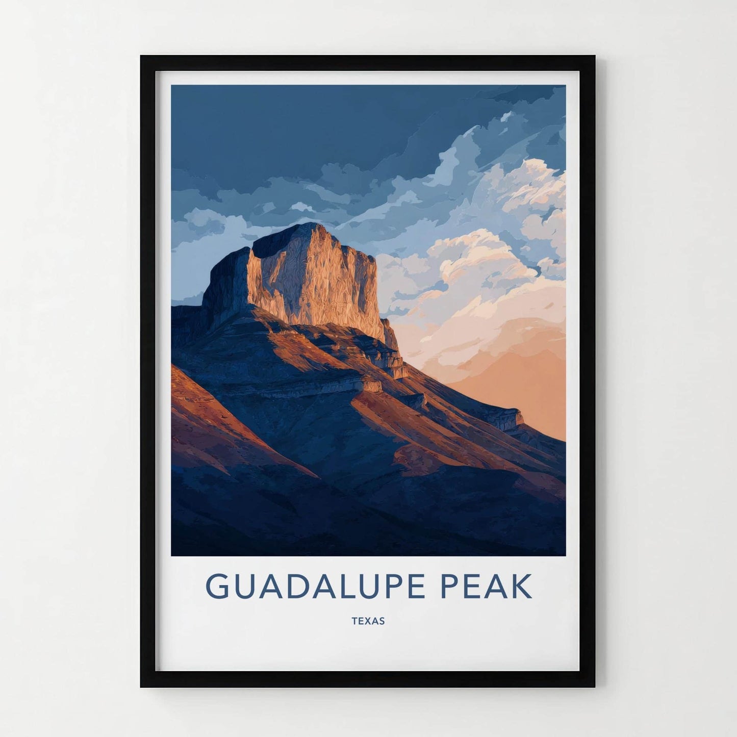 Guadalupe Peak Poster - Texas Scenic Art - Illuminated Peak Clouds Wall Decor
