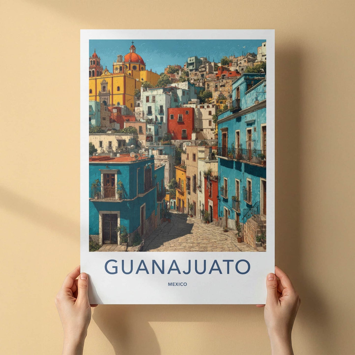 Guanajuato Poster - Mexico Travel Art - Colorful Hillside Architecture Wall Decor