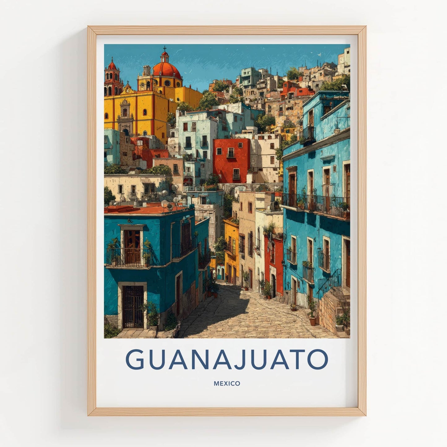 Guanajuato Poster - Mexico Travel Art - Colorful Hillside Architecture Wall Decor