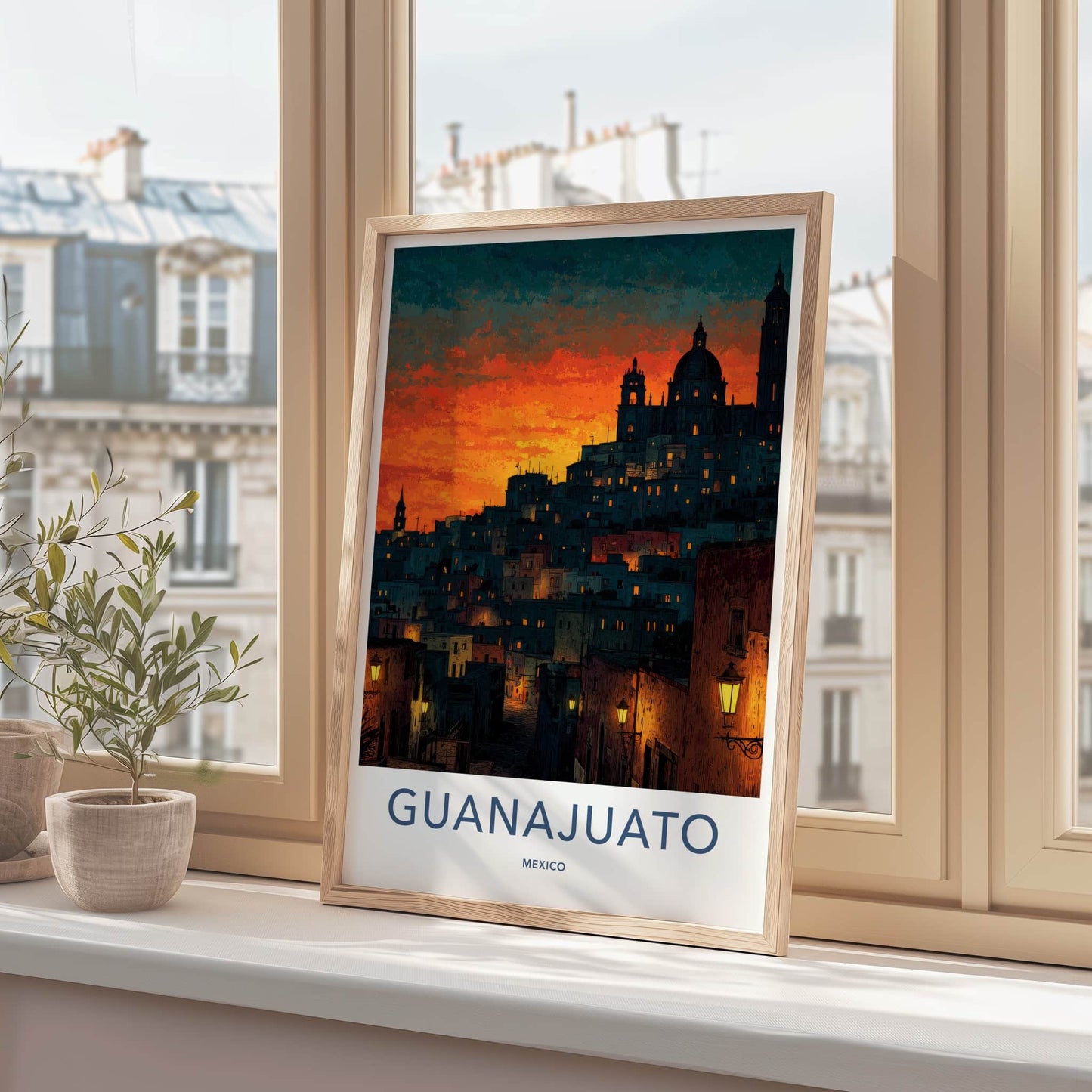 Guanajuato Poster - Mexico Travel Art - Hillside City Sunset Home Decor