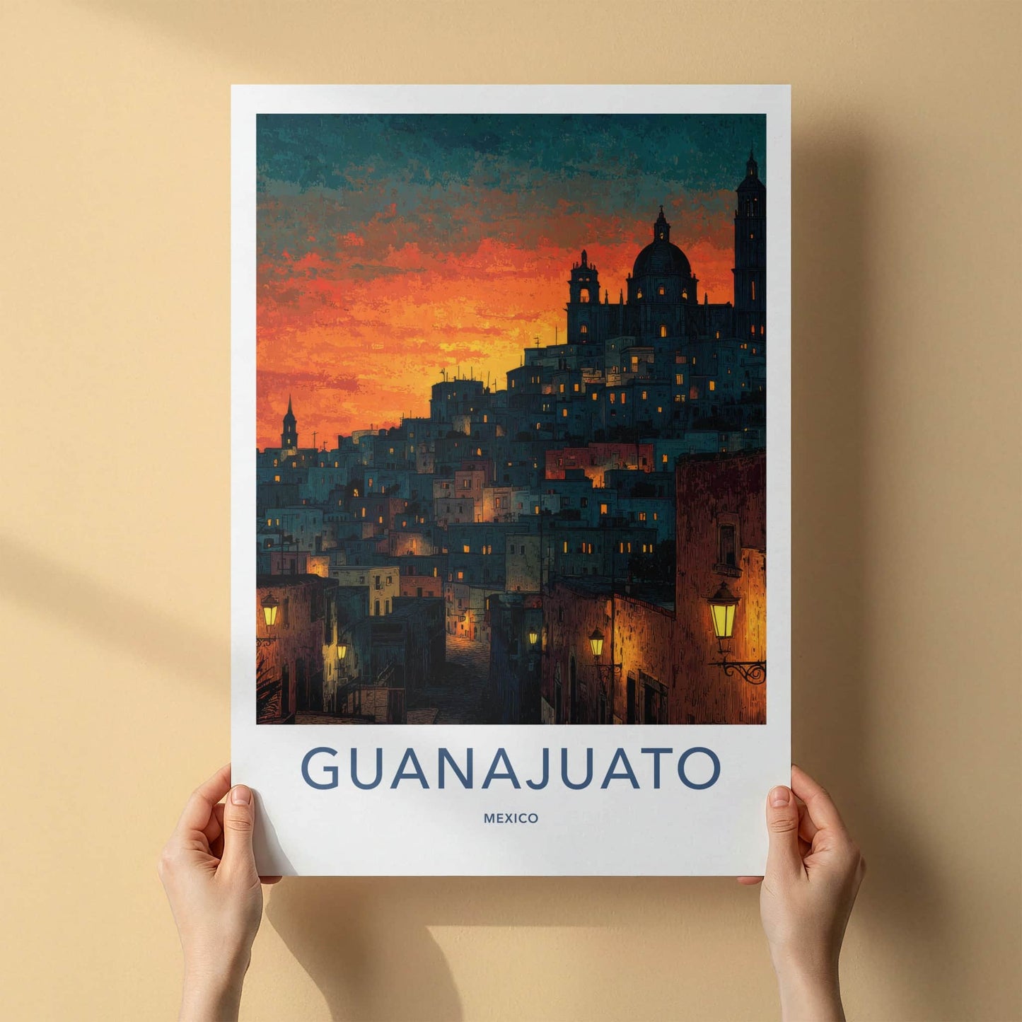 Guanajuato Poster - Mexico Travel Art - Hillside City Sunset Home Decor