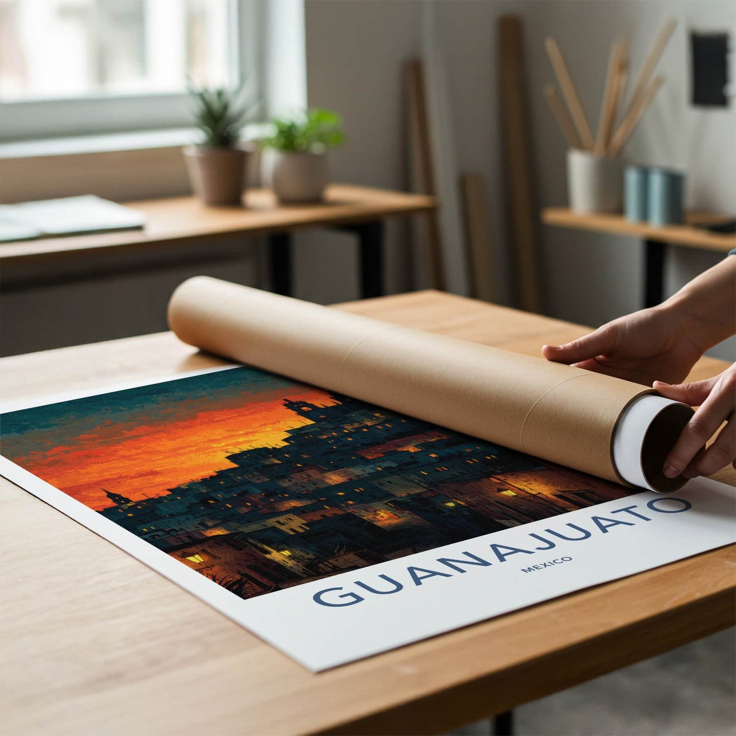 Guanajuato Poster - Mexico Travel Art - Hillside City Sunset Home Decor
