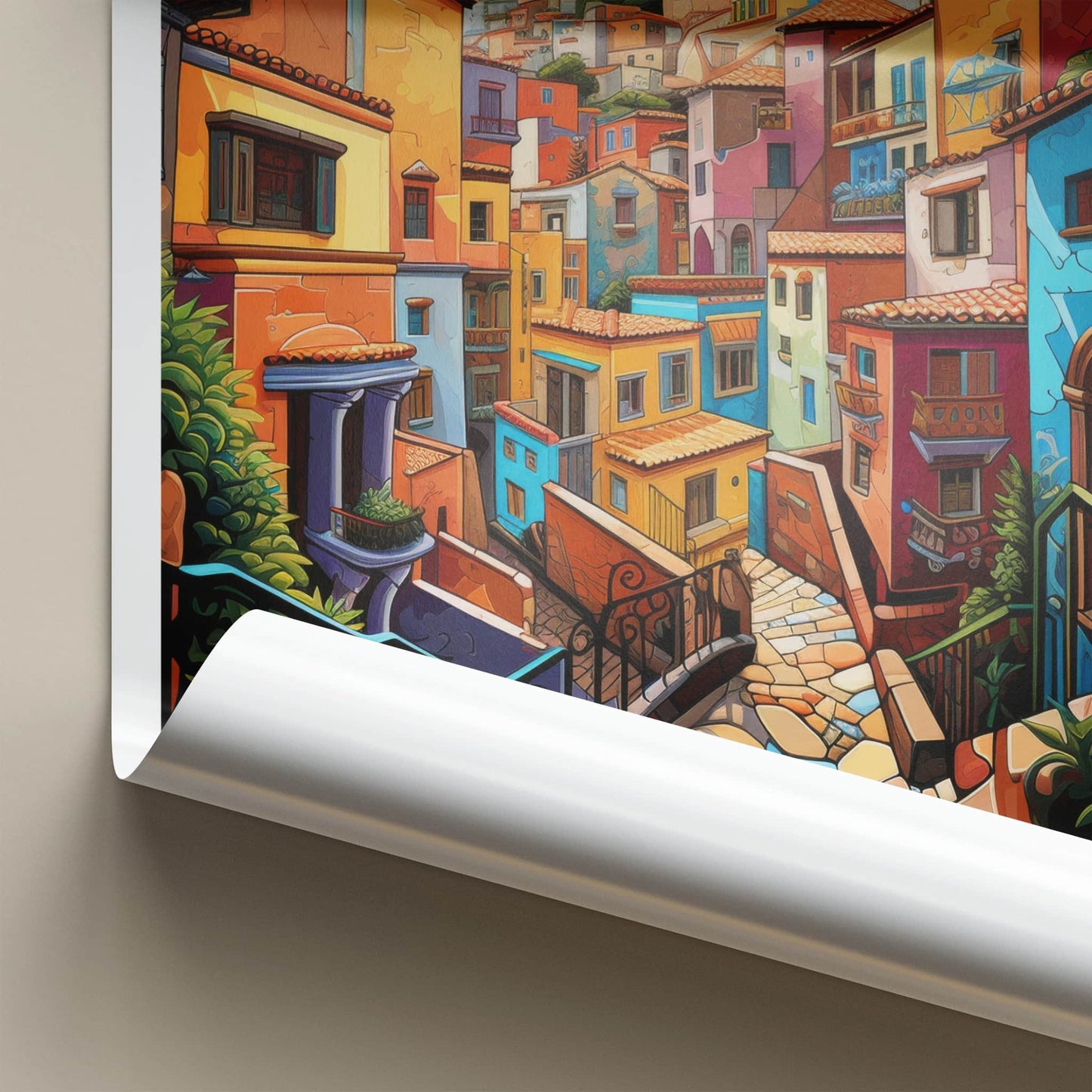 Guanajuato Poster - Mexico Travel Art - Vibrant Cityscape Stairs Home Decor