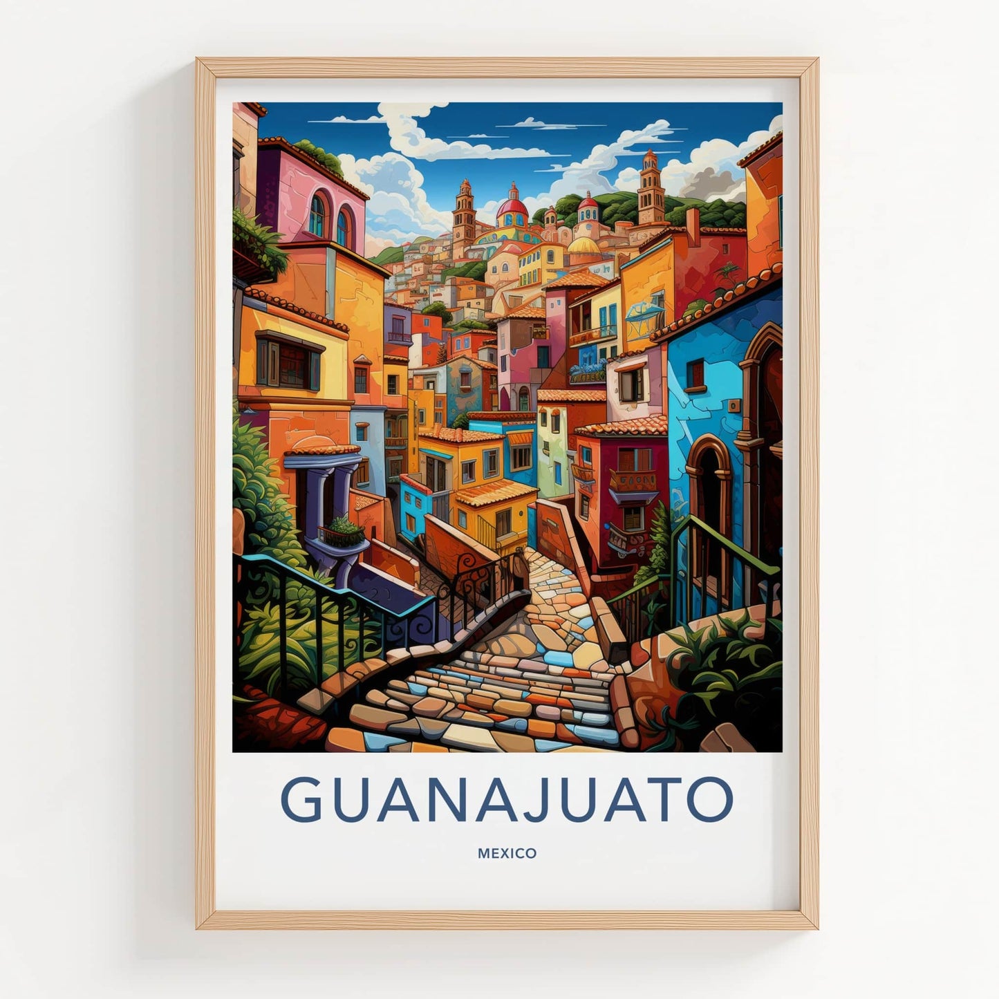Guanajuato Poster - Mexico Travel Art - Vibrant Cityscape Stairs Home Decor