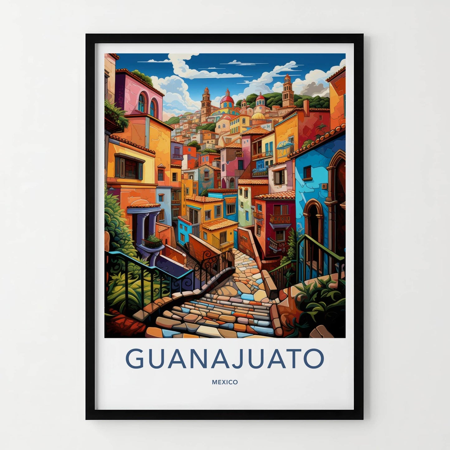 Guanajuato Poster - Mexico Travel Art - Vibrant Cityscape Stairs Home Decor