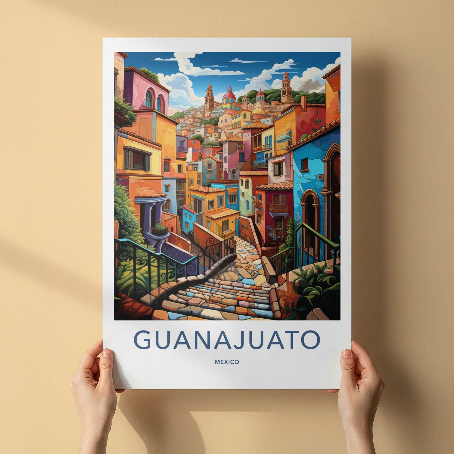 Guanajuato Poster - Mexico Travel Art - Vibrant Cityscape Stairs Home Decor