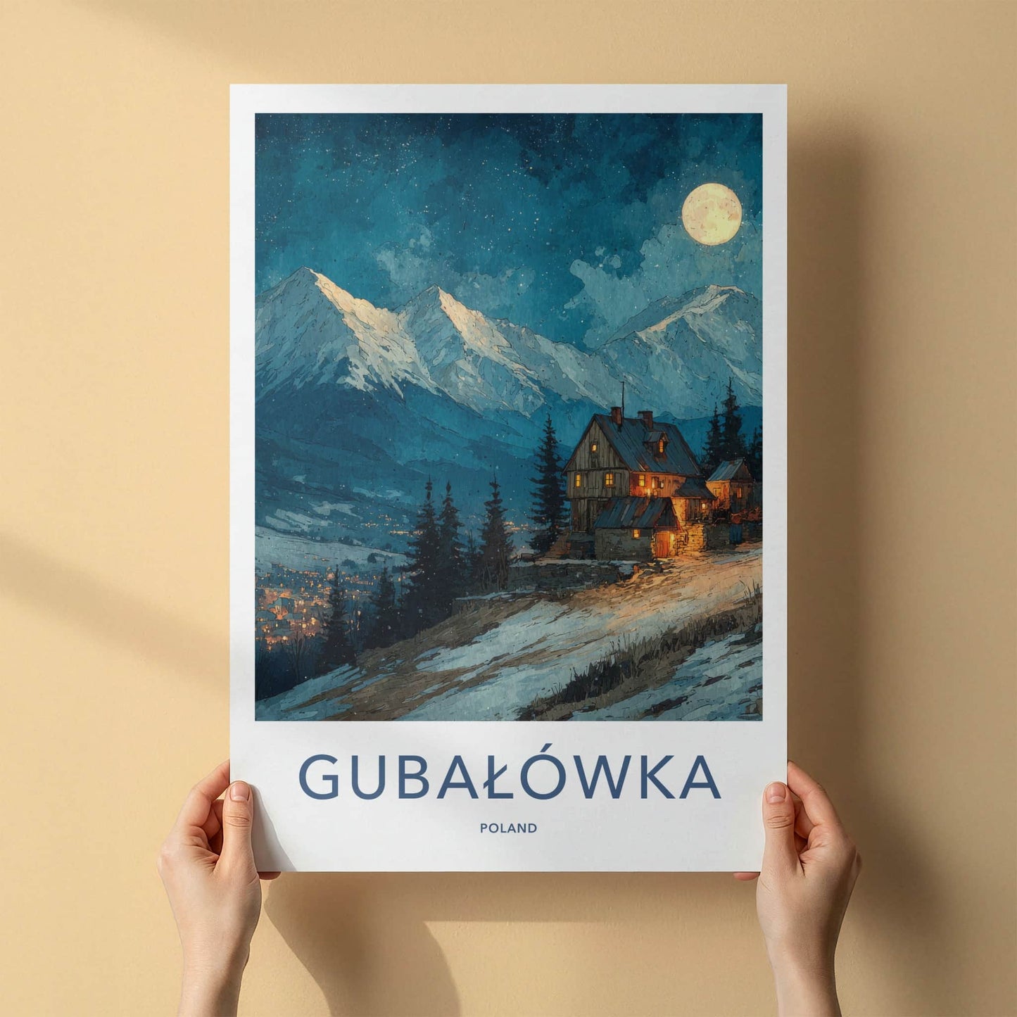 Gubalowka Poster Poland Moonlit Mountain Cabins Home Decor