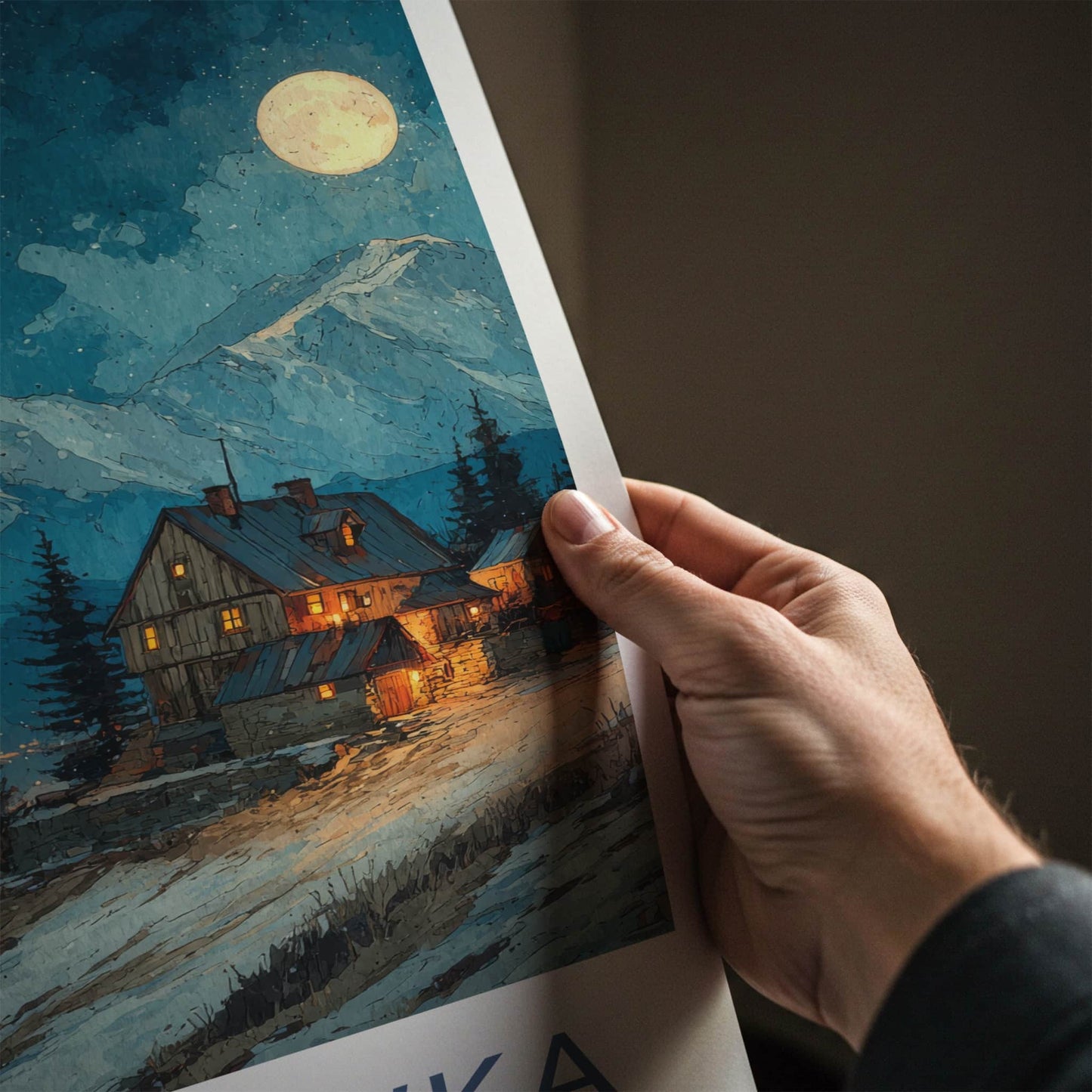 Gubalowka Poster Poland Moonlit Mountain Cabins Home Decor