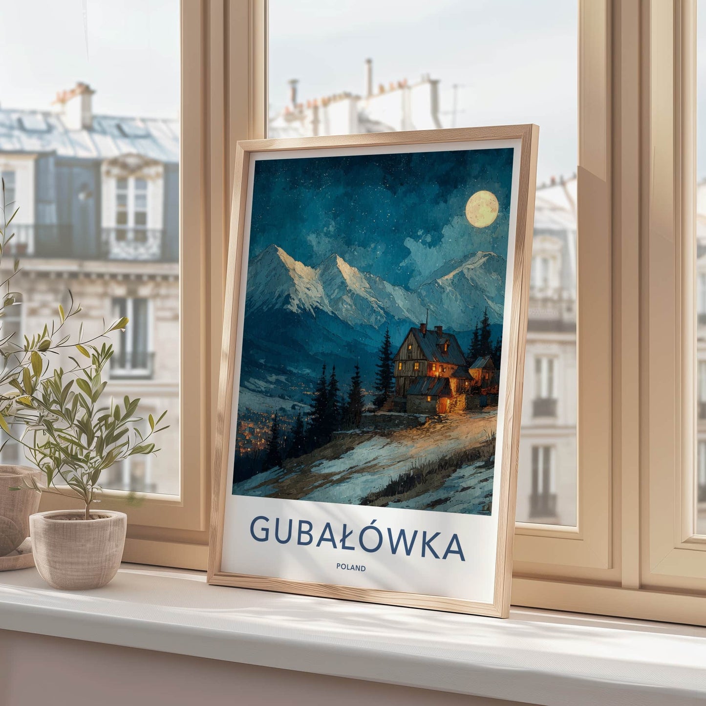 Gubalowka Poster Poland Moonlit Mountain Cabins Home Decor