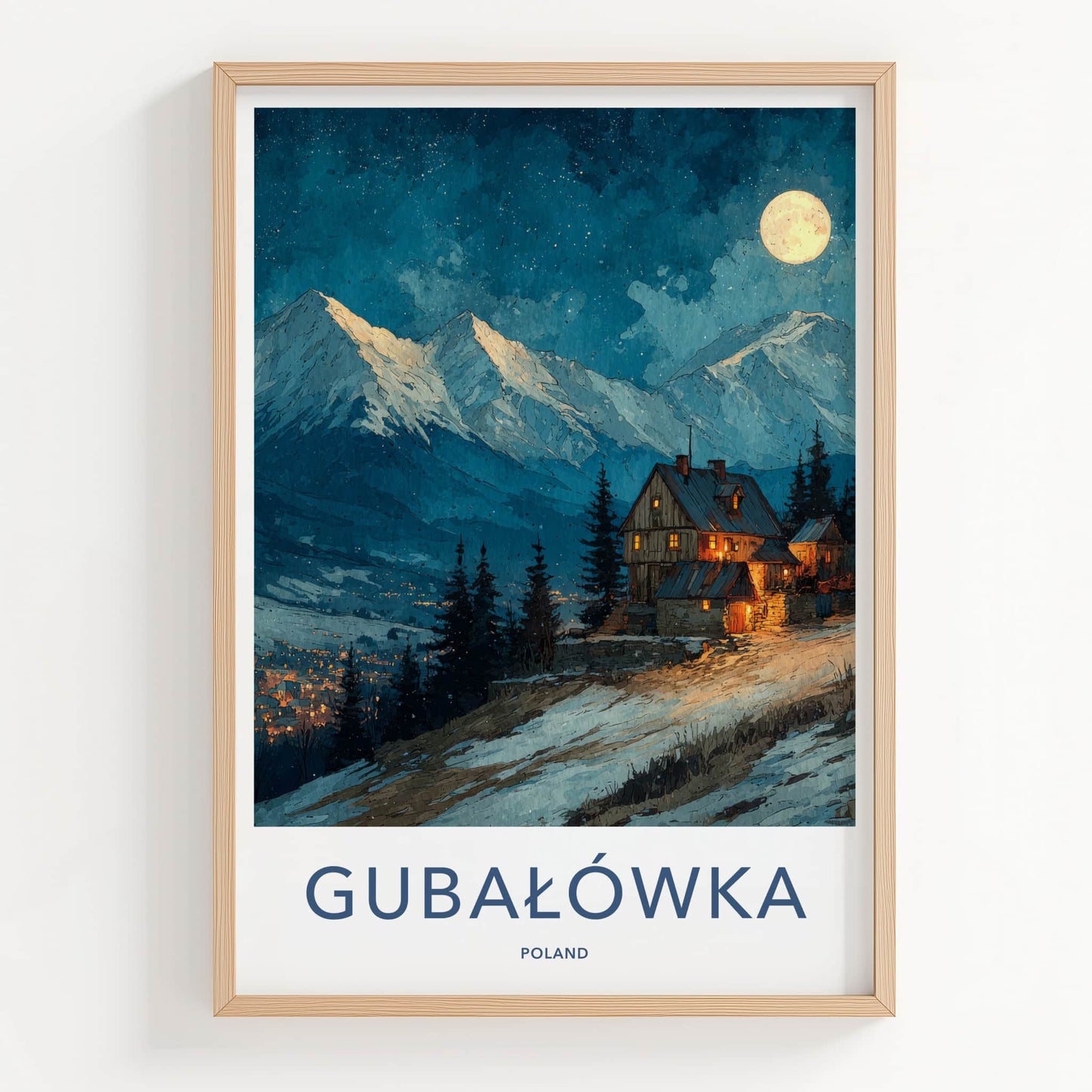 Gubalowka Poster Poland Moonlit Mountain Cabins Home Decor