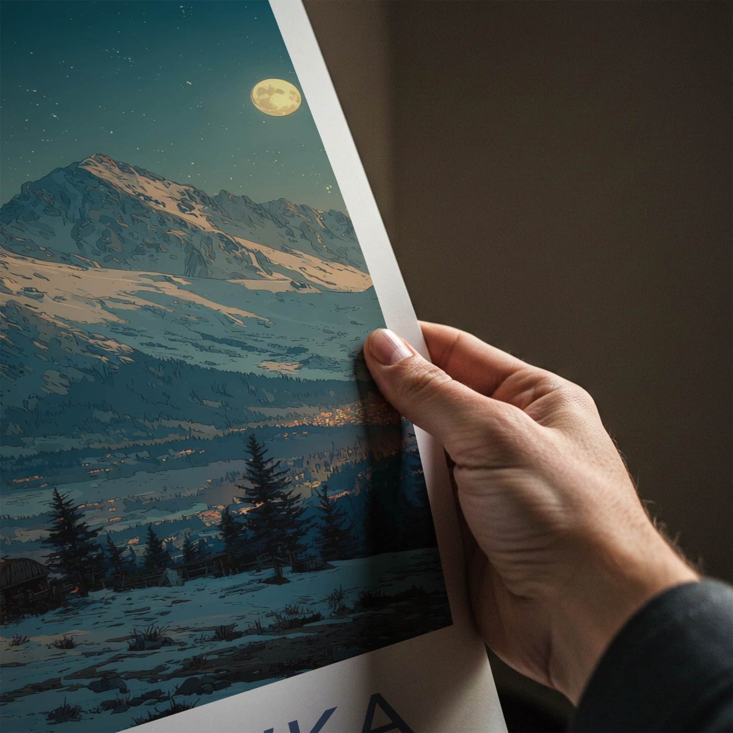 Gubalowka Poster - Poland Travel Art - Snowy Mountain Night Home Decor