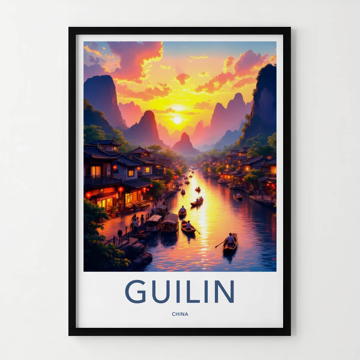 Guilin Poster - China Travel Art - Mountain River Sunset Home Decor